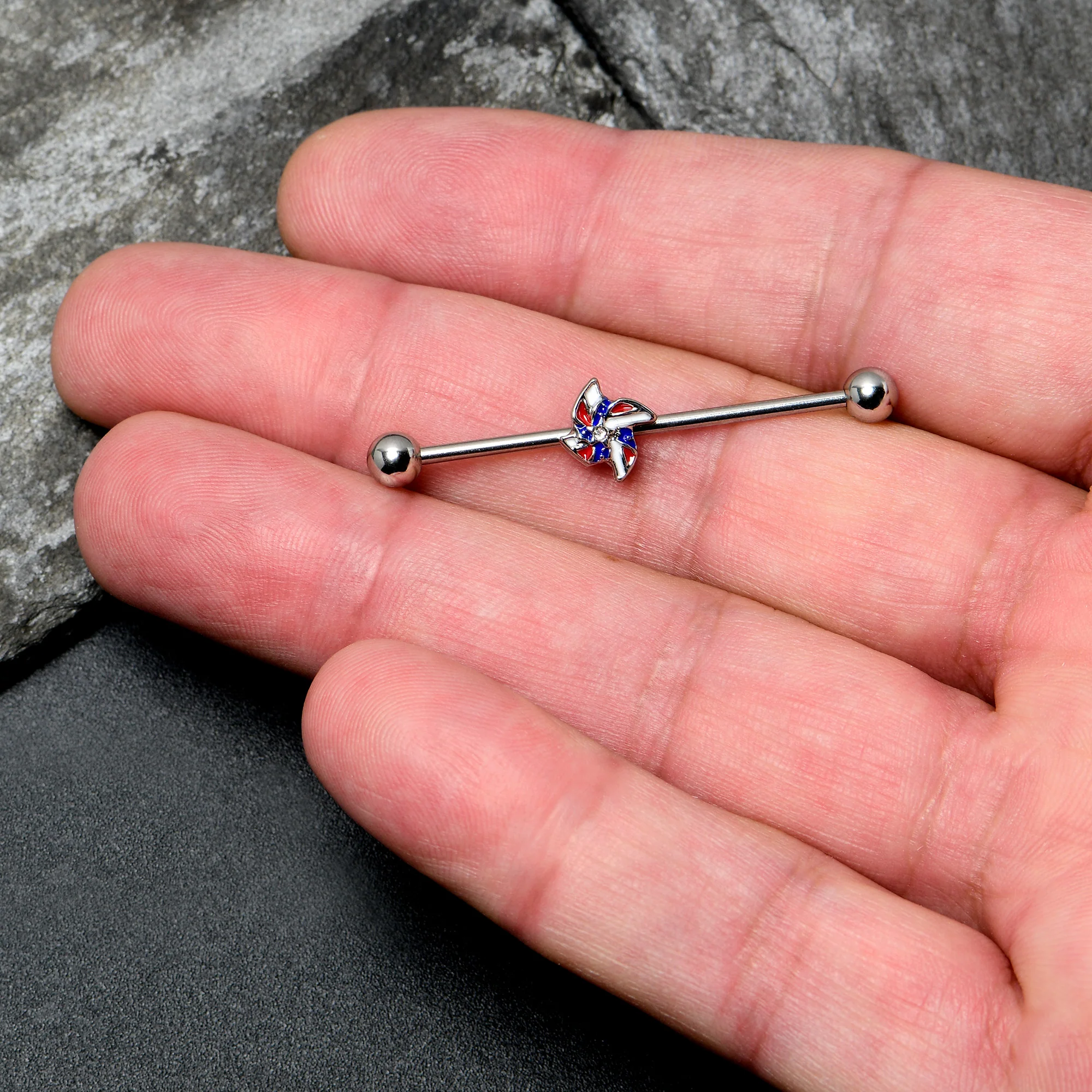 14G Patriotic Pinwheel Industrial Barbell 38mm - Image 3