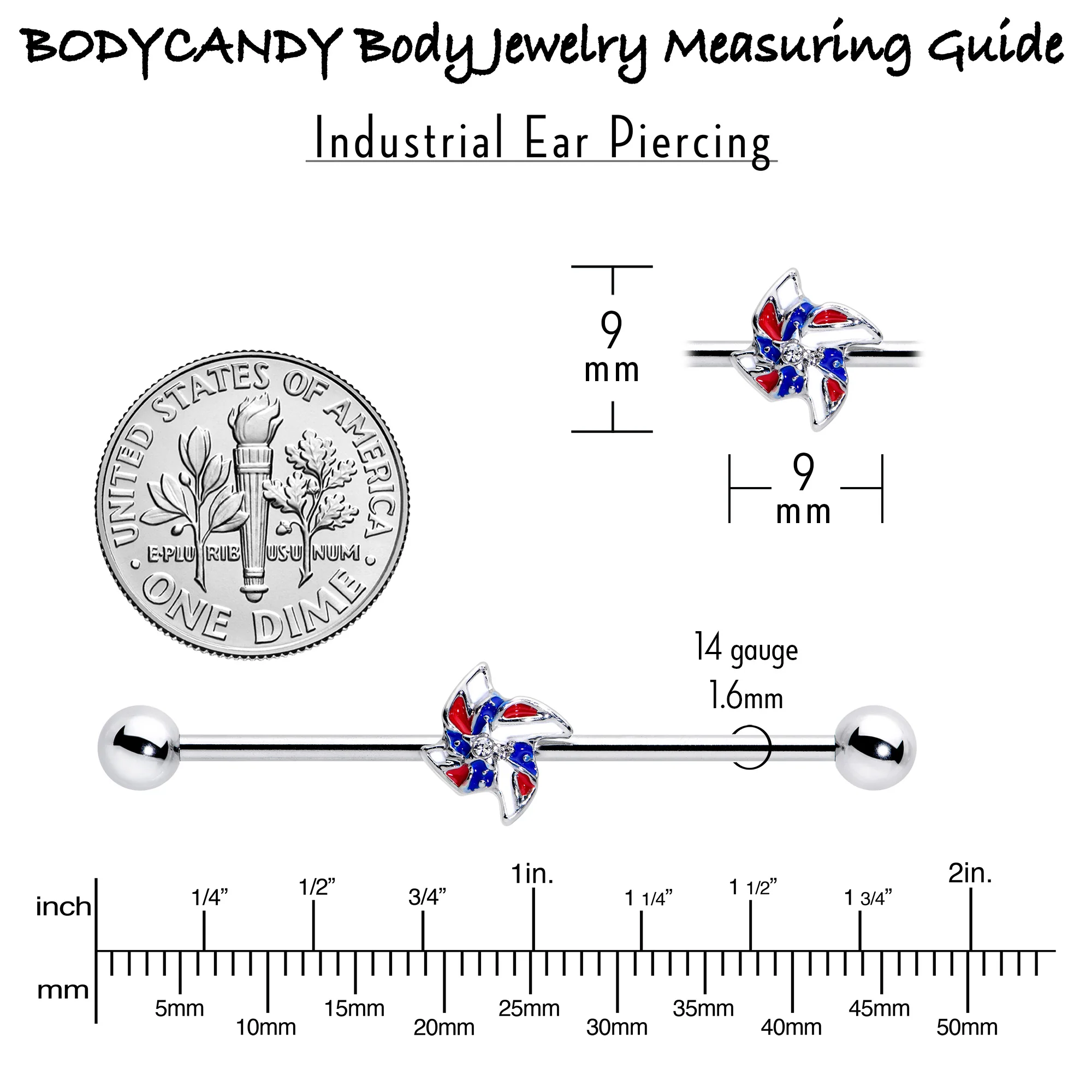 14G Patriotic Pinwheel Industrial Barbell 38mm - Image 4