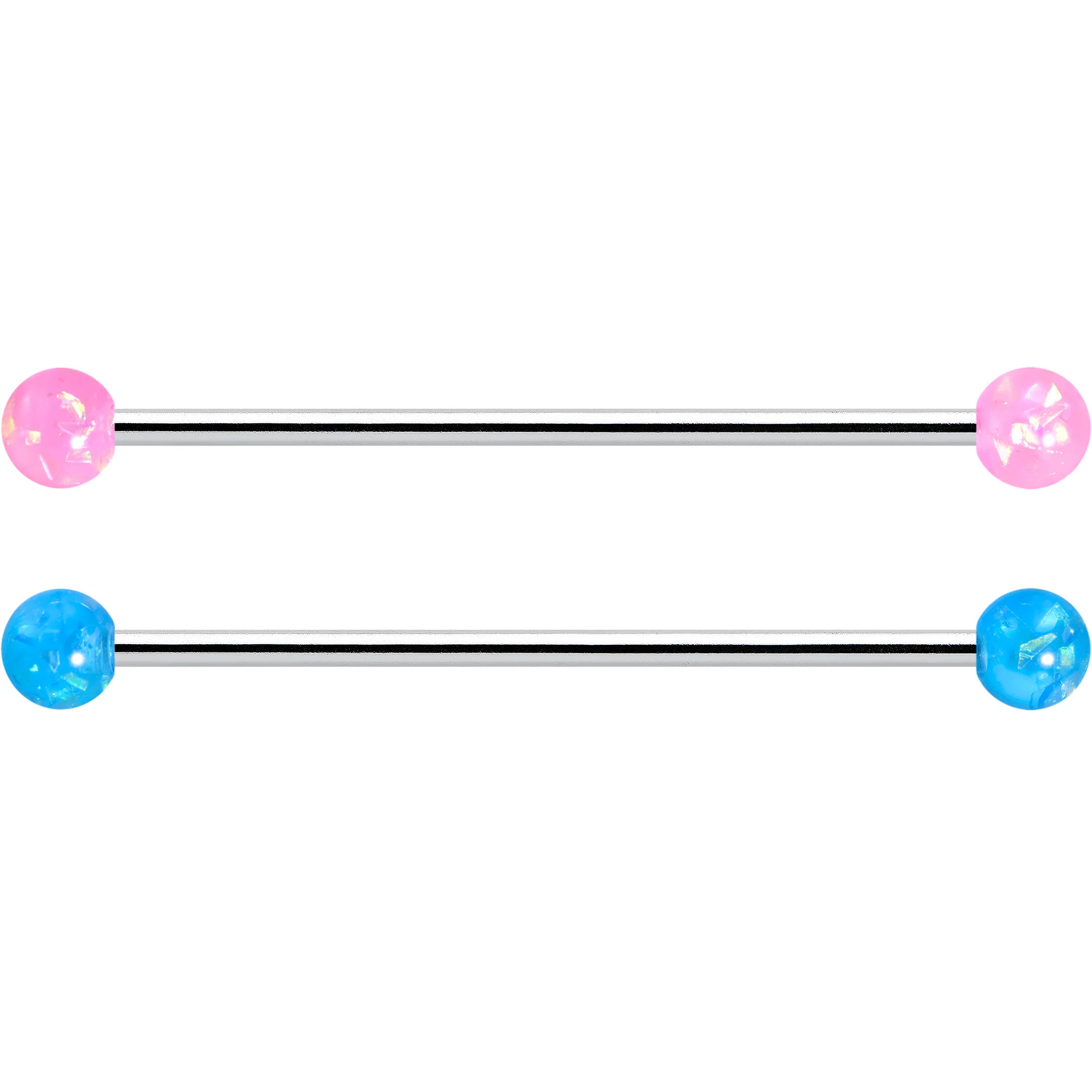 14G Pink Blue Purple Faux Opal Pack Industrial Barbell Set of 4 - Image 2