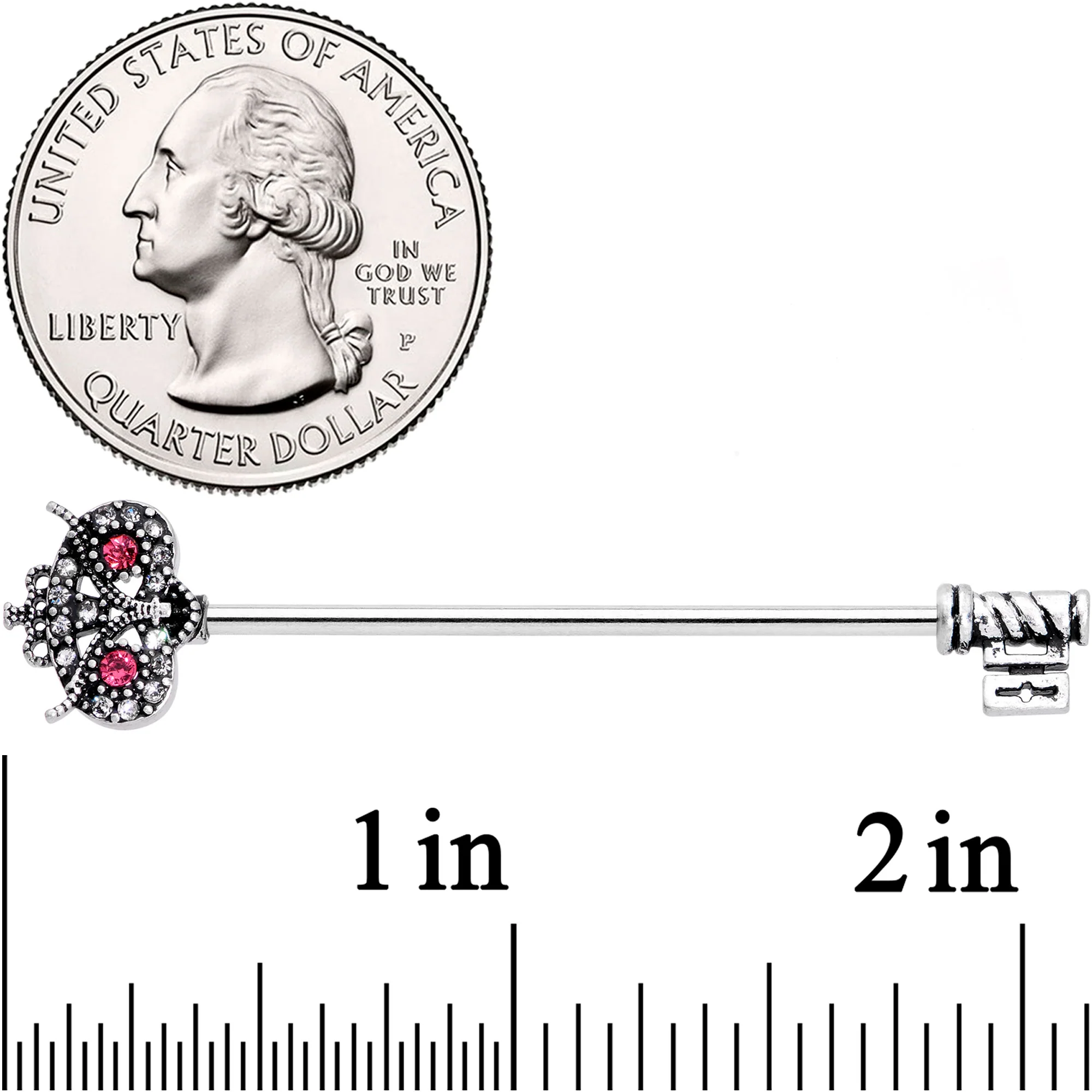 14G Pink Clear Gem Royal Owl Key Industrial Barbell 38mm - Image 2