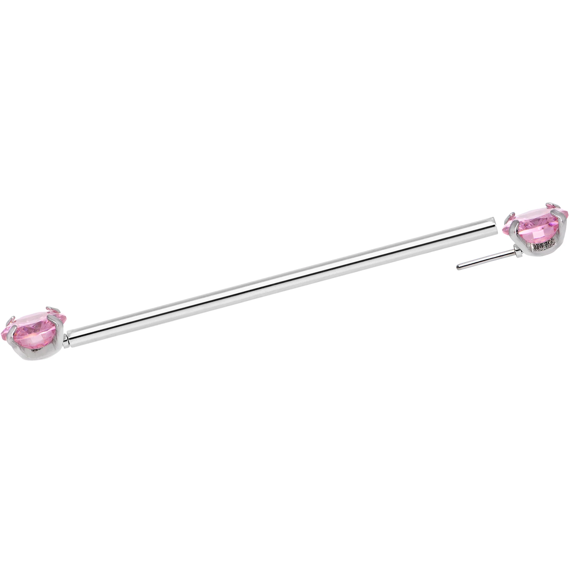 14G Pink CZ Gem Threadless Industrial Barbell 38mm - Image 3