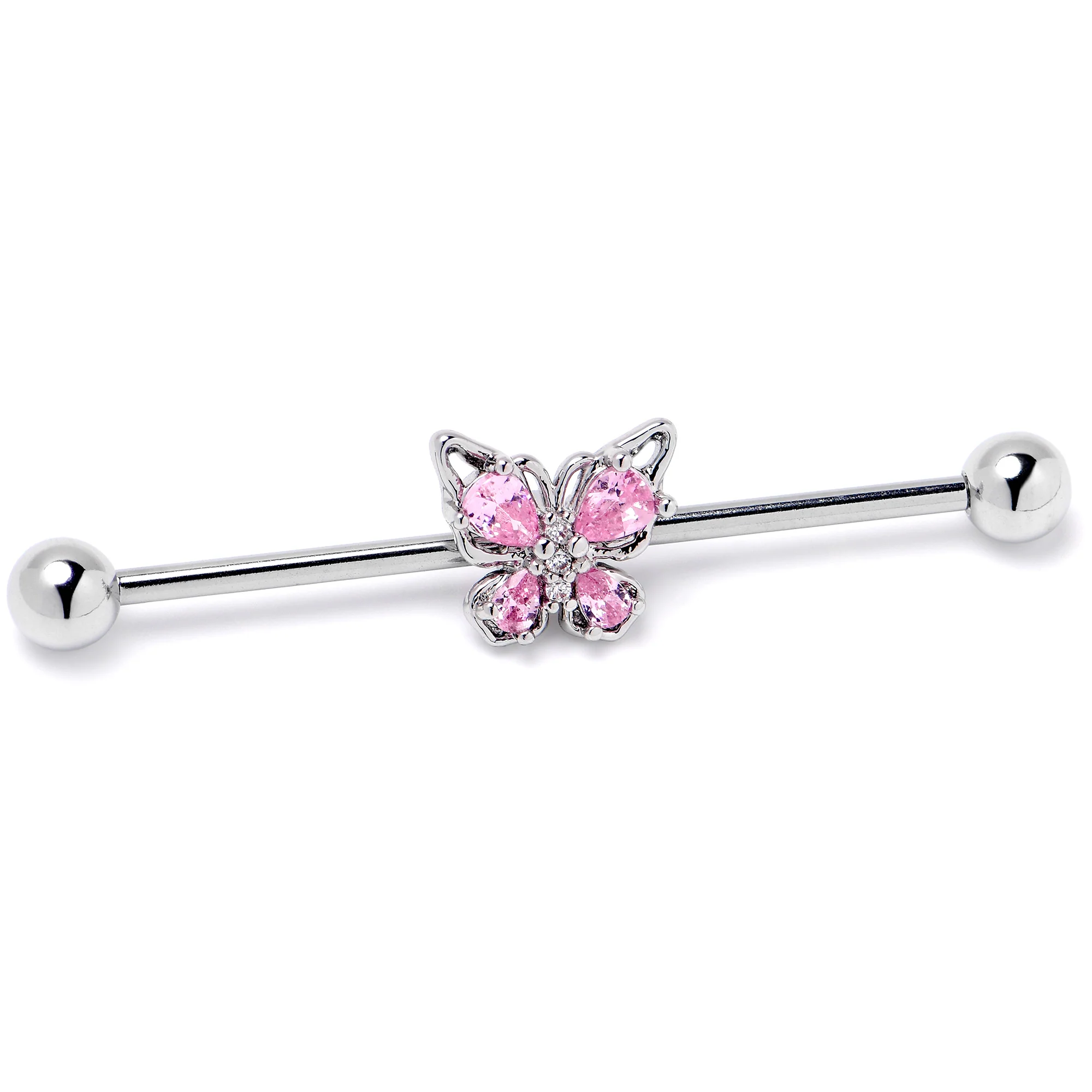 14G Pink Gem Baroque Beauty Butterfly Industrial Barbell 38mm - Image 4