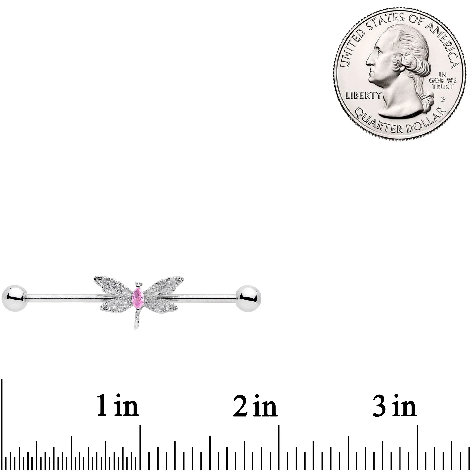 14G Pink Gem Dazzling Lacework Dragonfly Industrial Barbell 38mm - Image 2