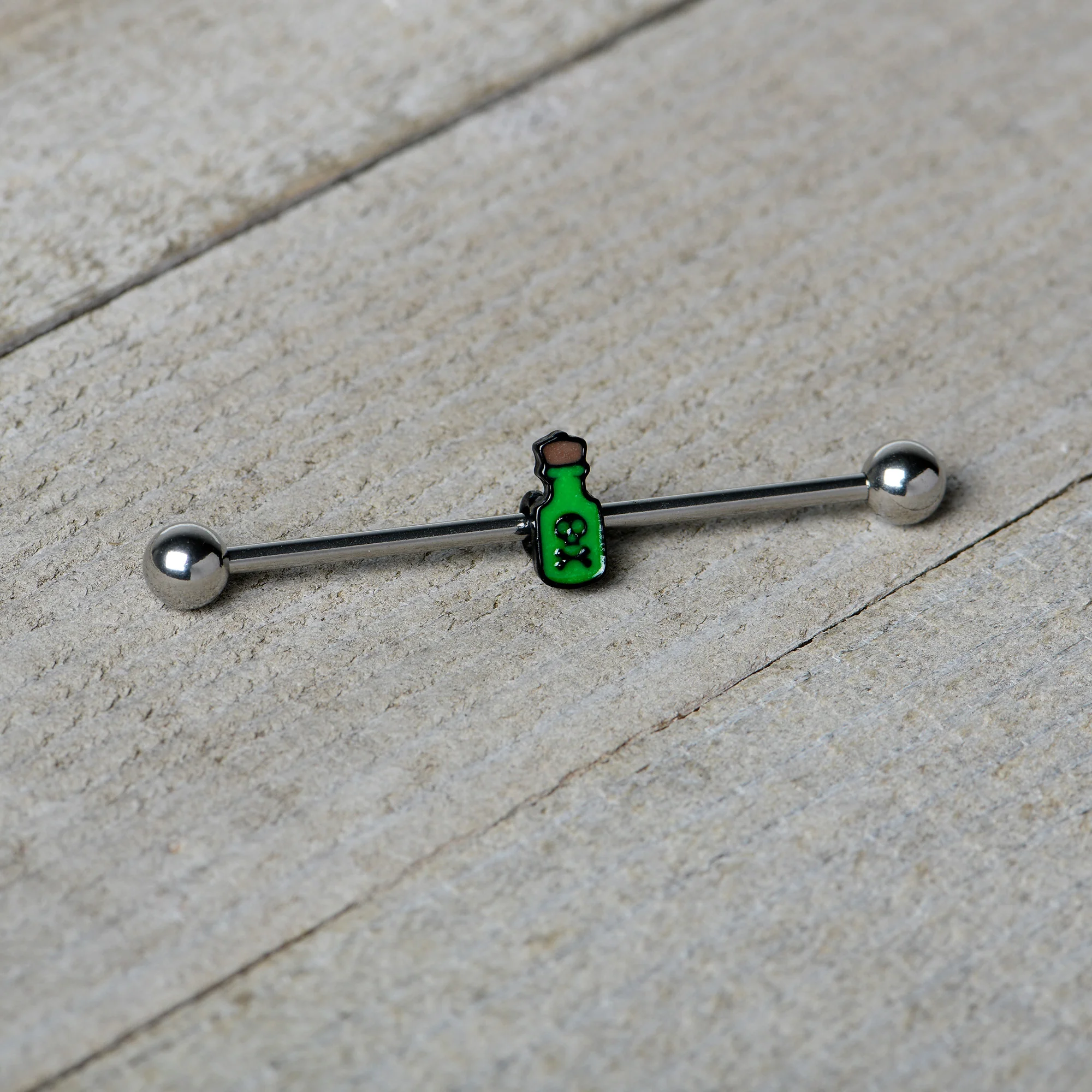 14G Poison Green Bottle Glow in the Dark Industrial Barbell 38mm - Image 6