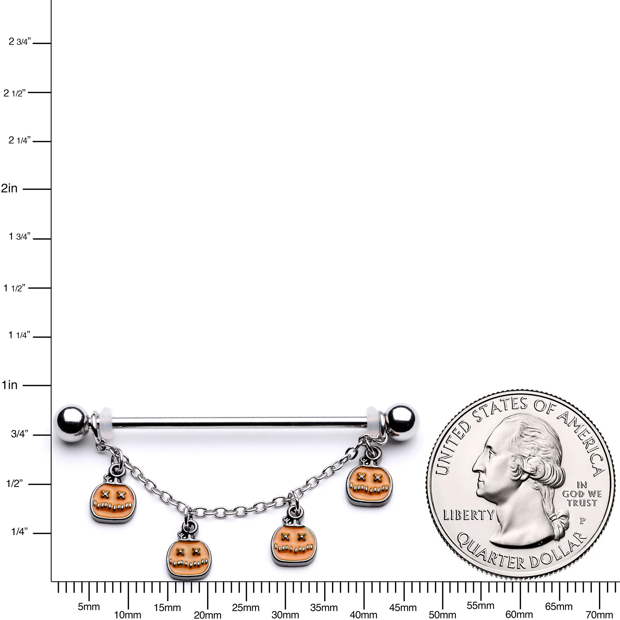 14G Pumpkin Patch Halloween Chain Dangle Industrial Barbell 38mm - Image 7
