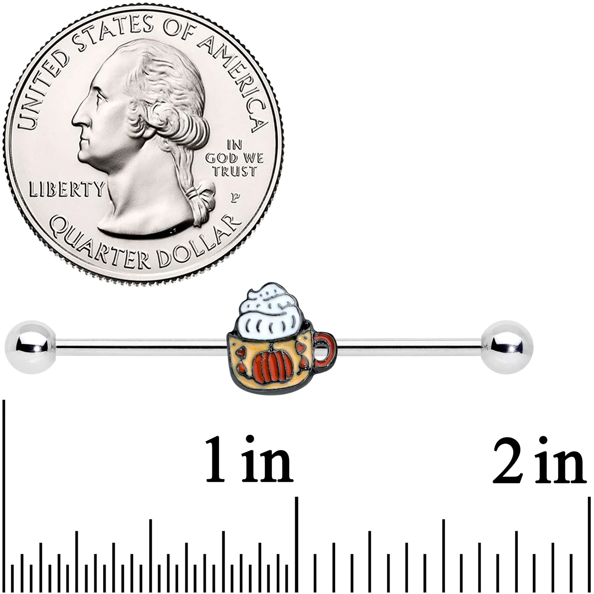 14G Pumpkin Spice Cappuccino Coffee Industrial Barbell 38mm - Image 2