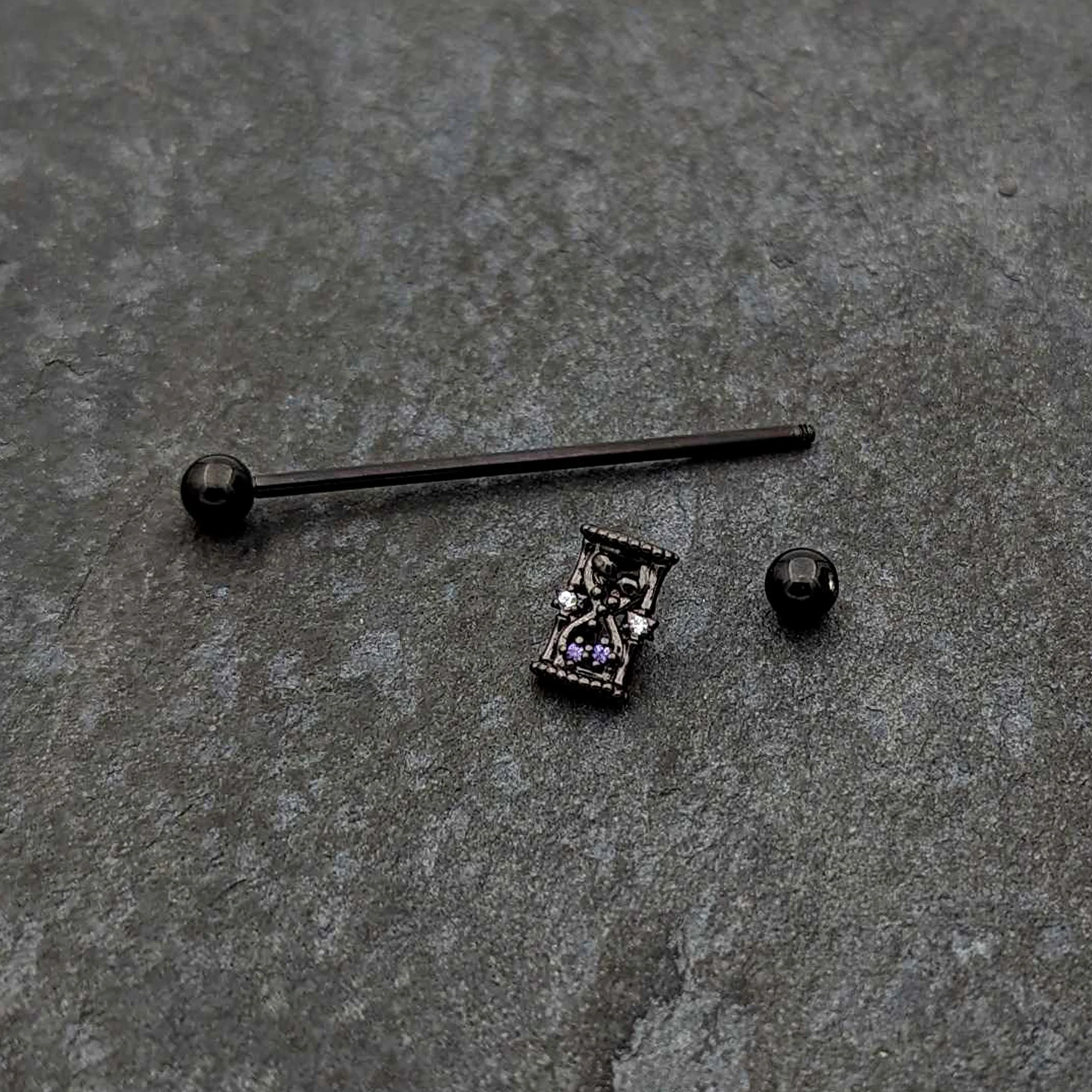 14G Purple Gem Black Gothic Hourglass Industrial Barbell 38mm - Image 5