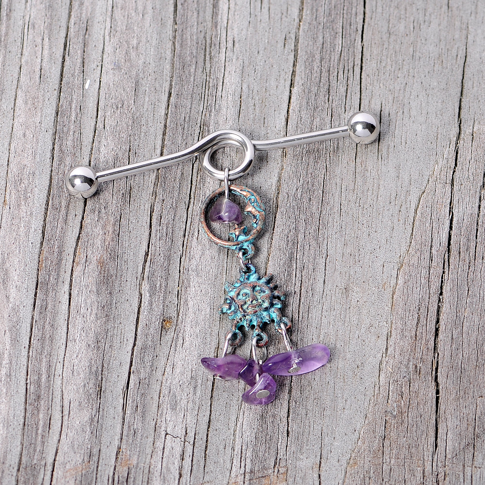 14G Purple Gem Solstice Sun Moon Dangle Halloween Industrial Barbell 38mm - Image 6
