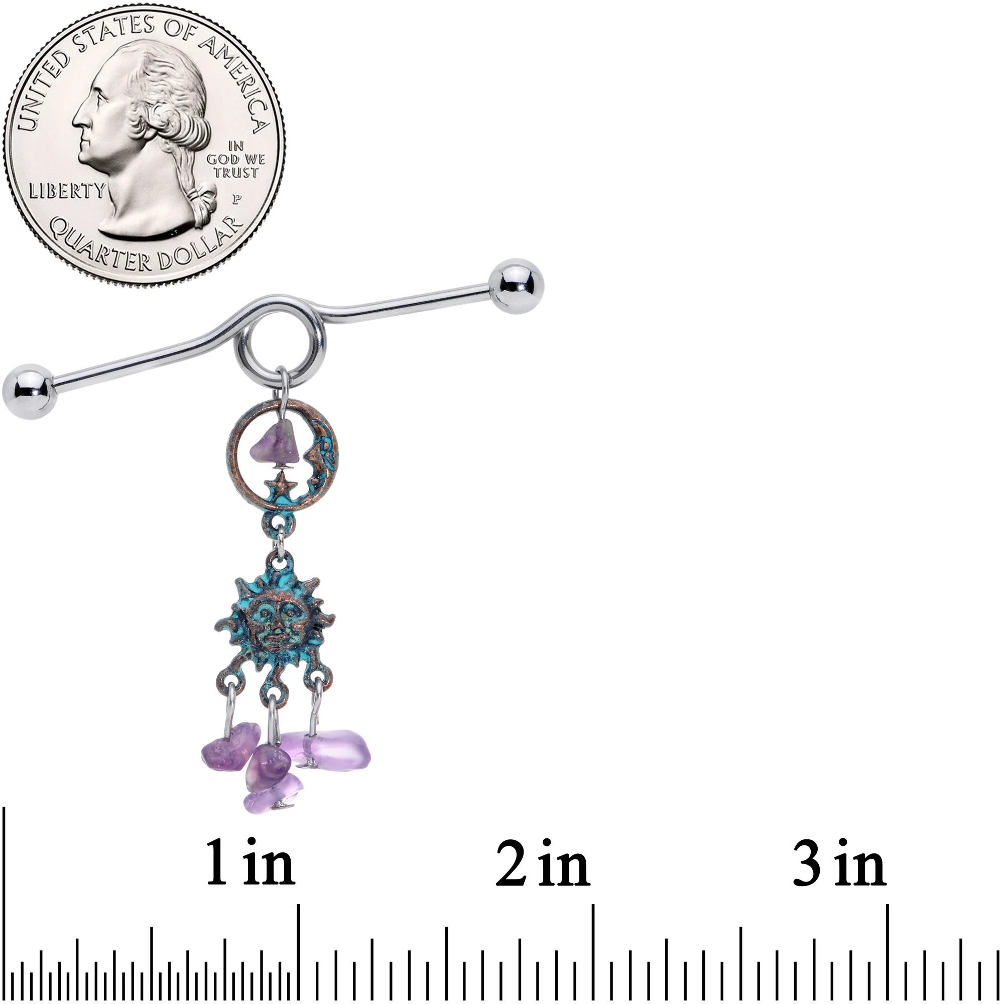 14G Purple Gem Solstice Sun Moon Dangle Halloween Industrial Barbell 38mm - Image 7