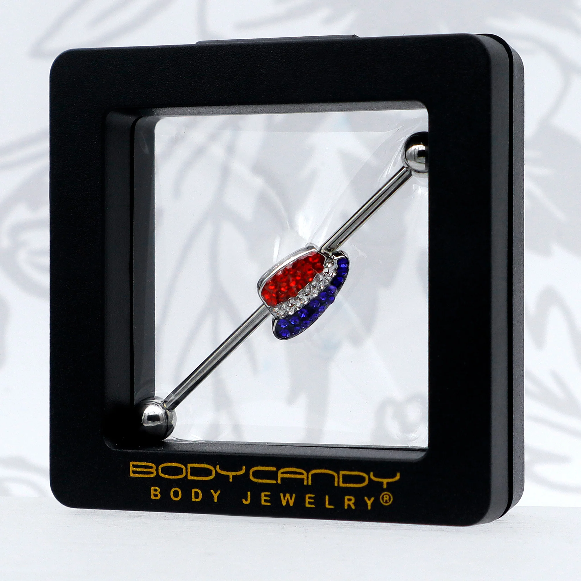 14G Red Blue Clear Gem Patriotic Hat Industrial Barbell 38mm - Image 7
