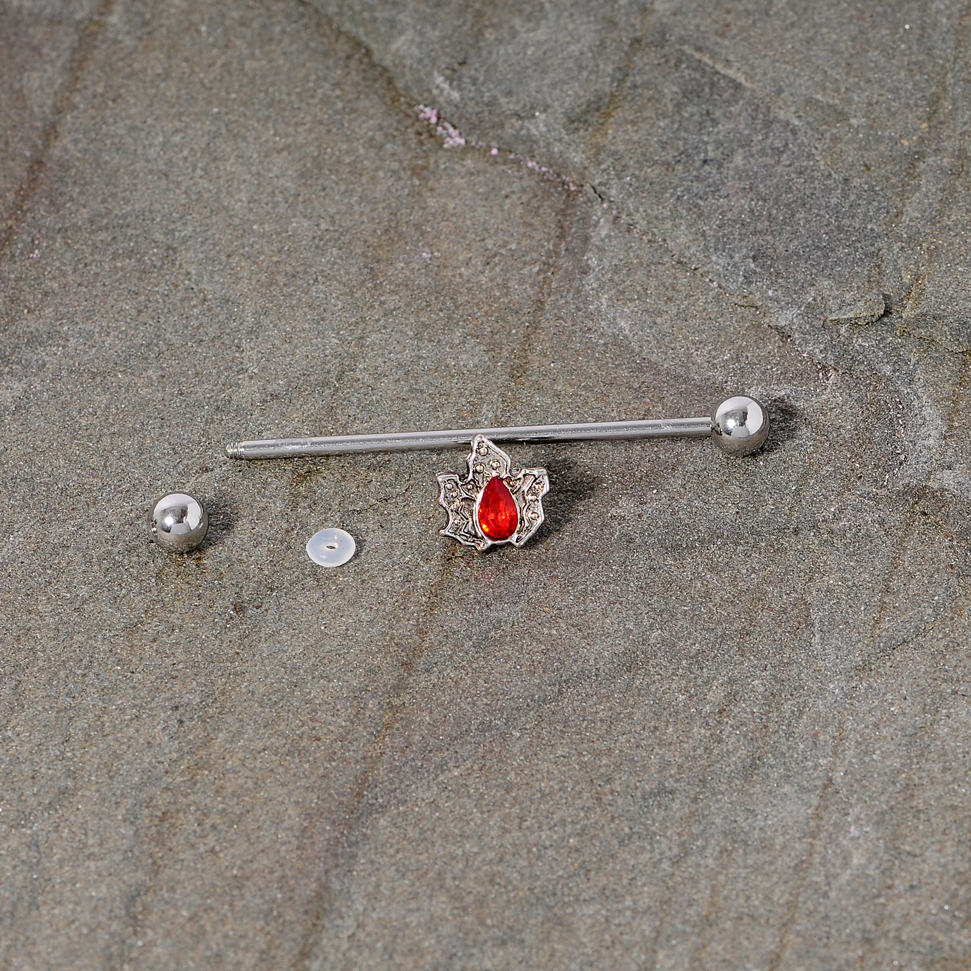 14G Red Gem Holiday Holly Leaf Christmas Industrial Barbell 38mm - Image 5