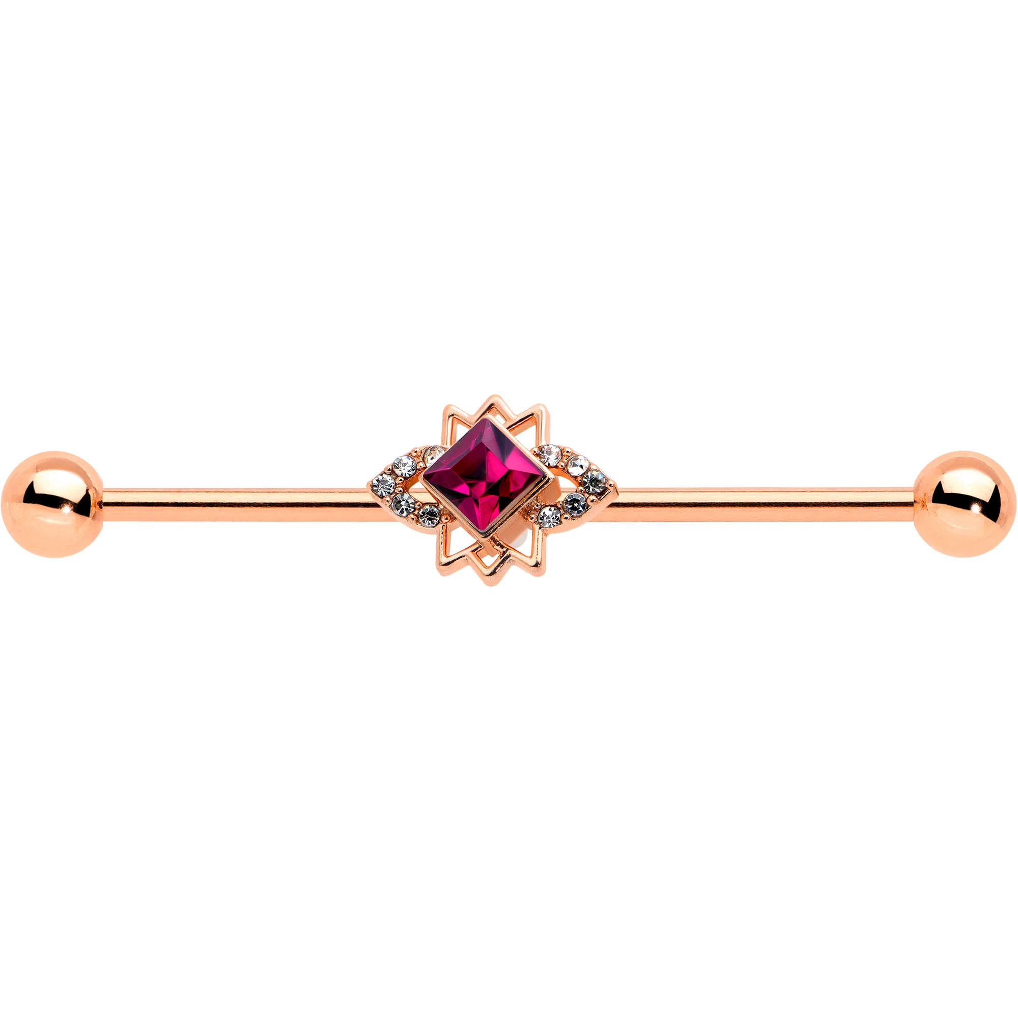 14G Red Gem Rose Gold Tone Octogram Star Industrial Barbell 38mm - Image 2