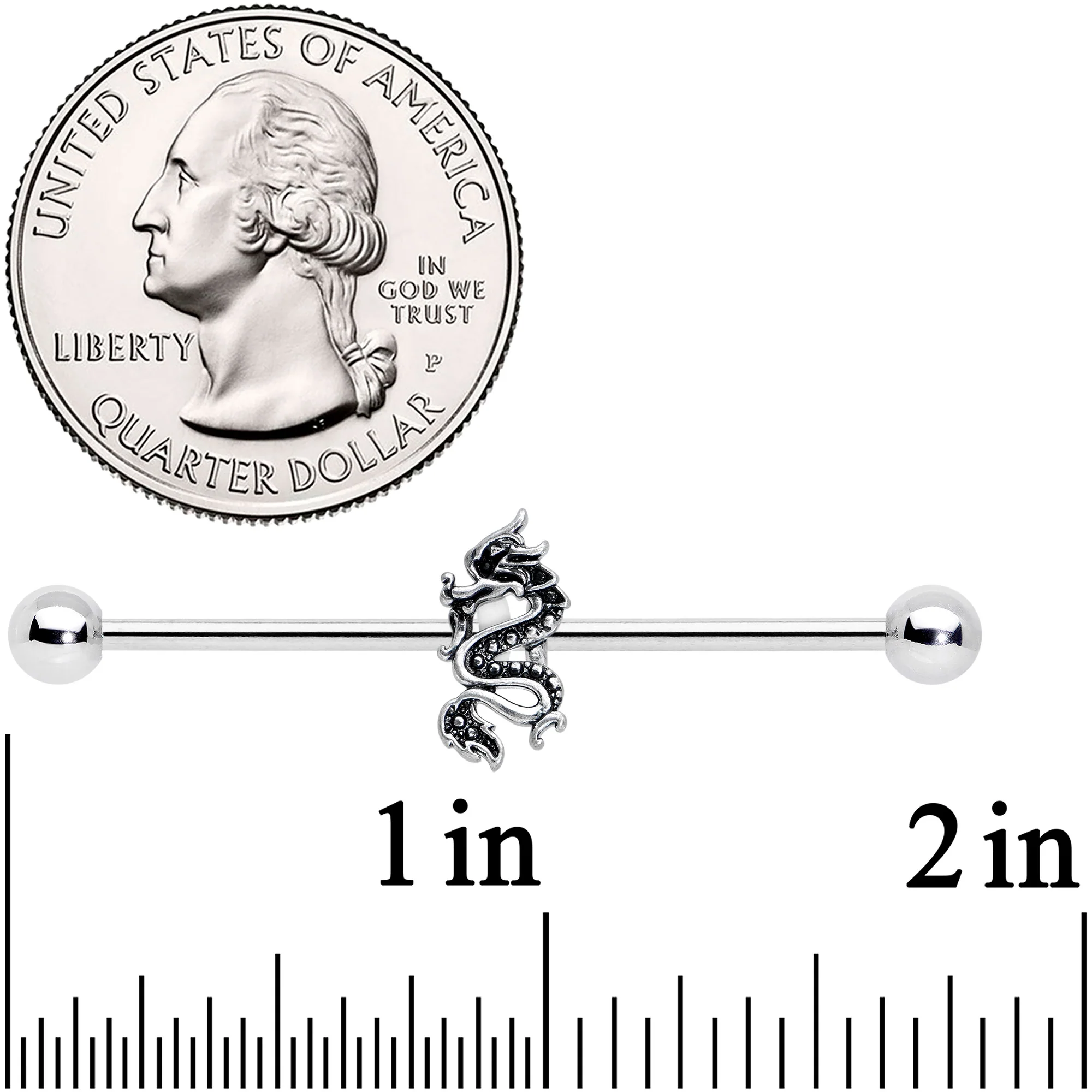 14G Regal Medieval Dragon Industrial Barbell 38mm - Image 2