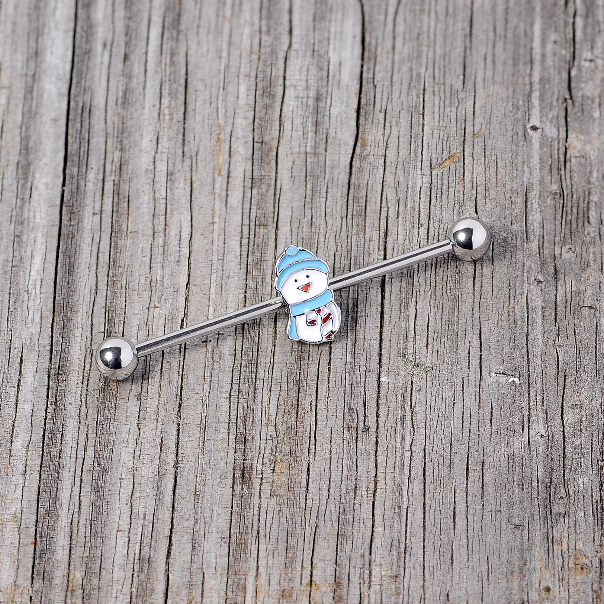 14G Snowman Winter Holiday Industrial Barbell 38mm - Image 6