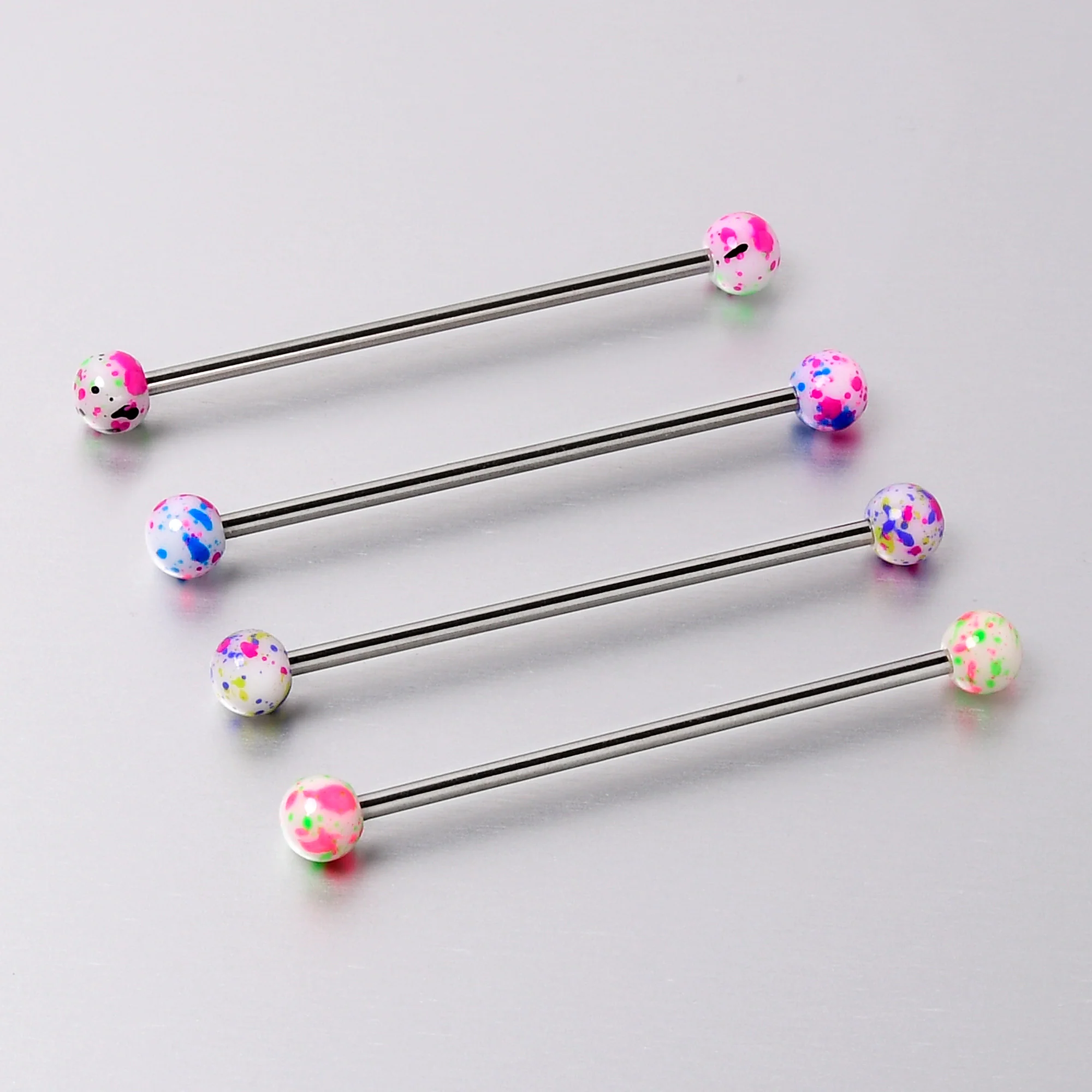 14G Splatter Pink White Purple Industrial Barbell 38mm Set of 4 - Image 7