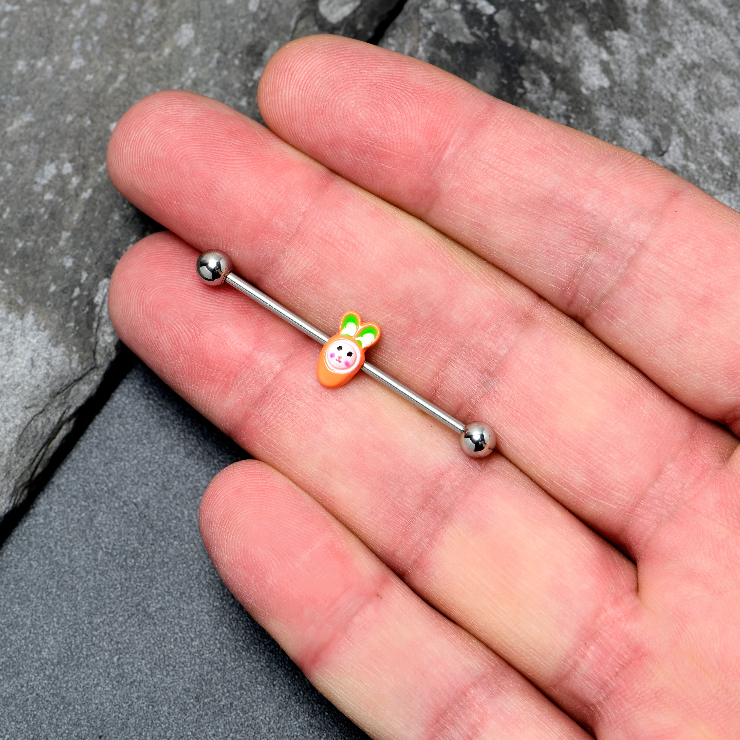 14G Surprise Carrot Easter Bunny Industrial Barbell 38mm - Image 3