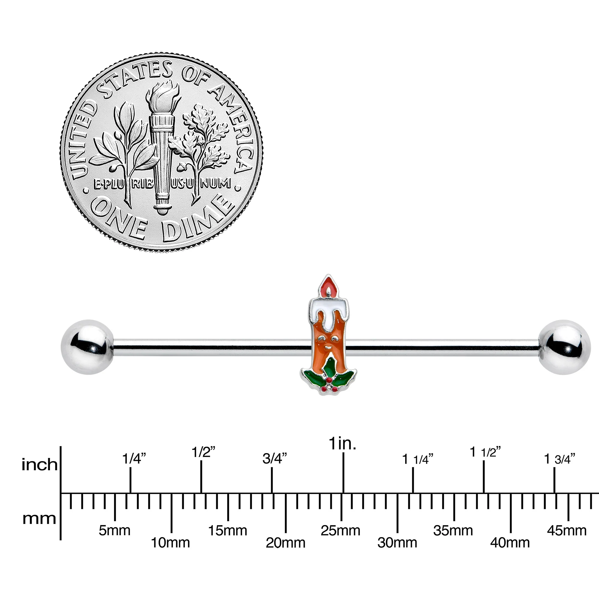 14G Sweet Christmas Holiday Candle Industrial Barbell 38mm - Image 3