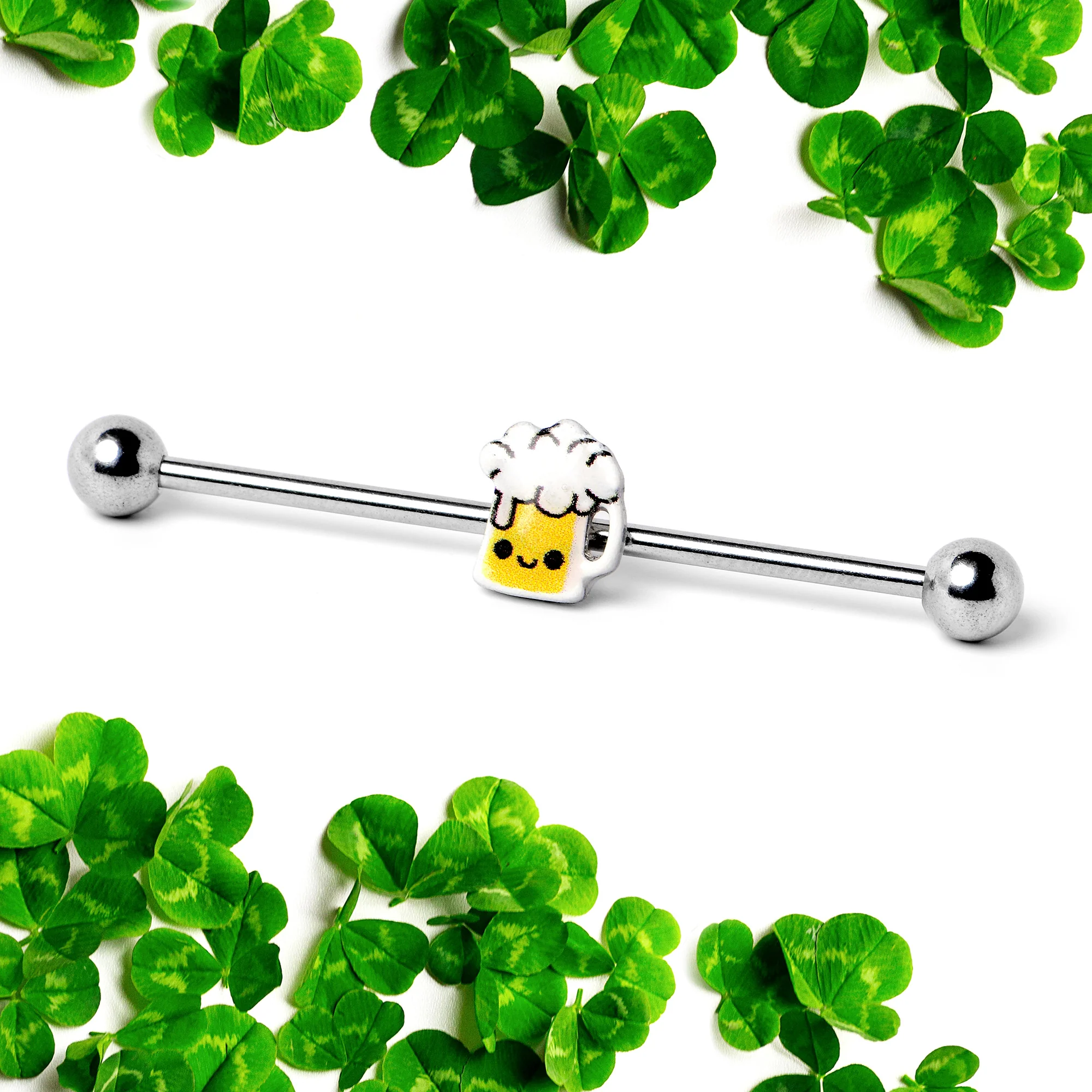 14G Sweet Happy Beer St Patricks Day Industrial Barbell 38mm - Image 4