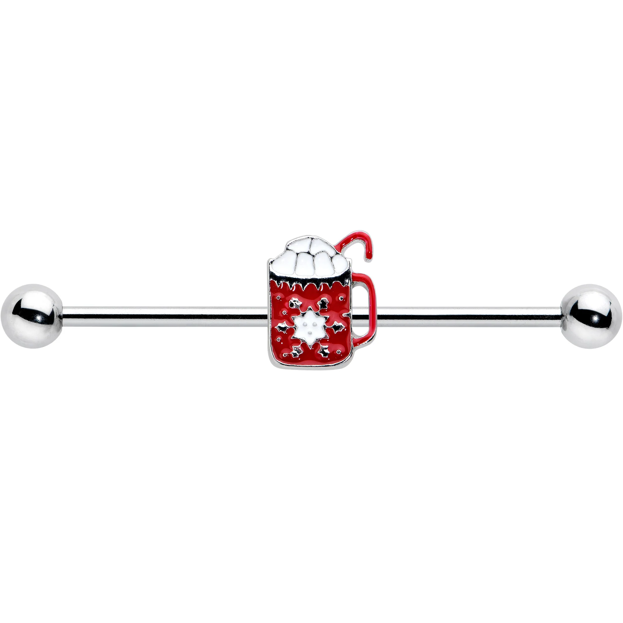 14G Sweet Hot Cocoa Marshmallow Holiday Industrial Barbell 38mm - Image 2
