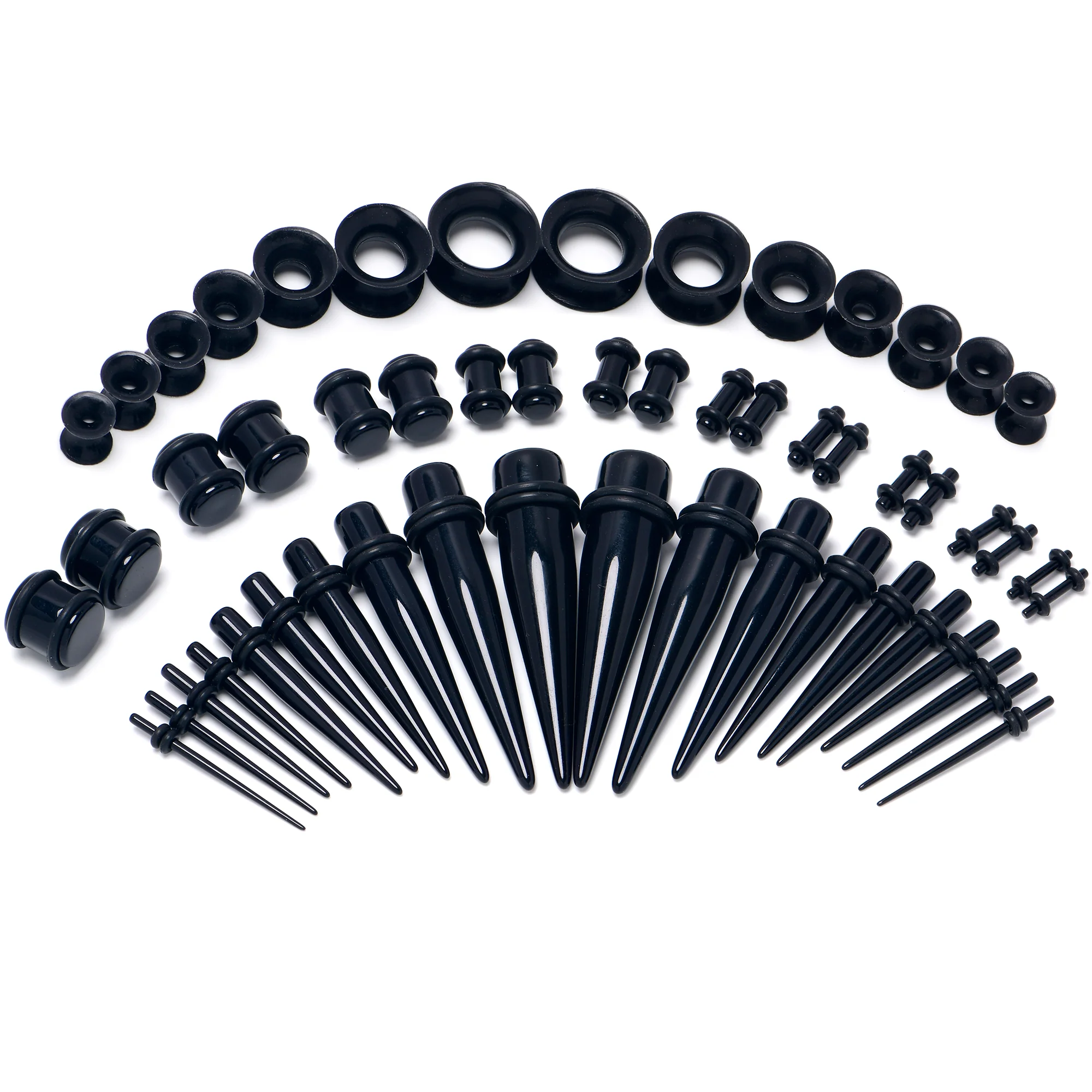 14G to 1/2 Black Acrylic 54 Piece Ear Stretching Kit with Jojoba Oil - Image 3
