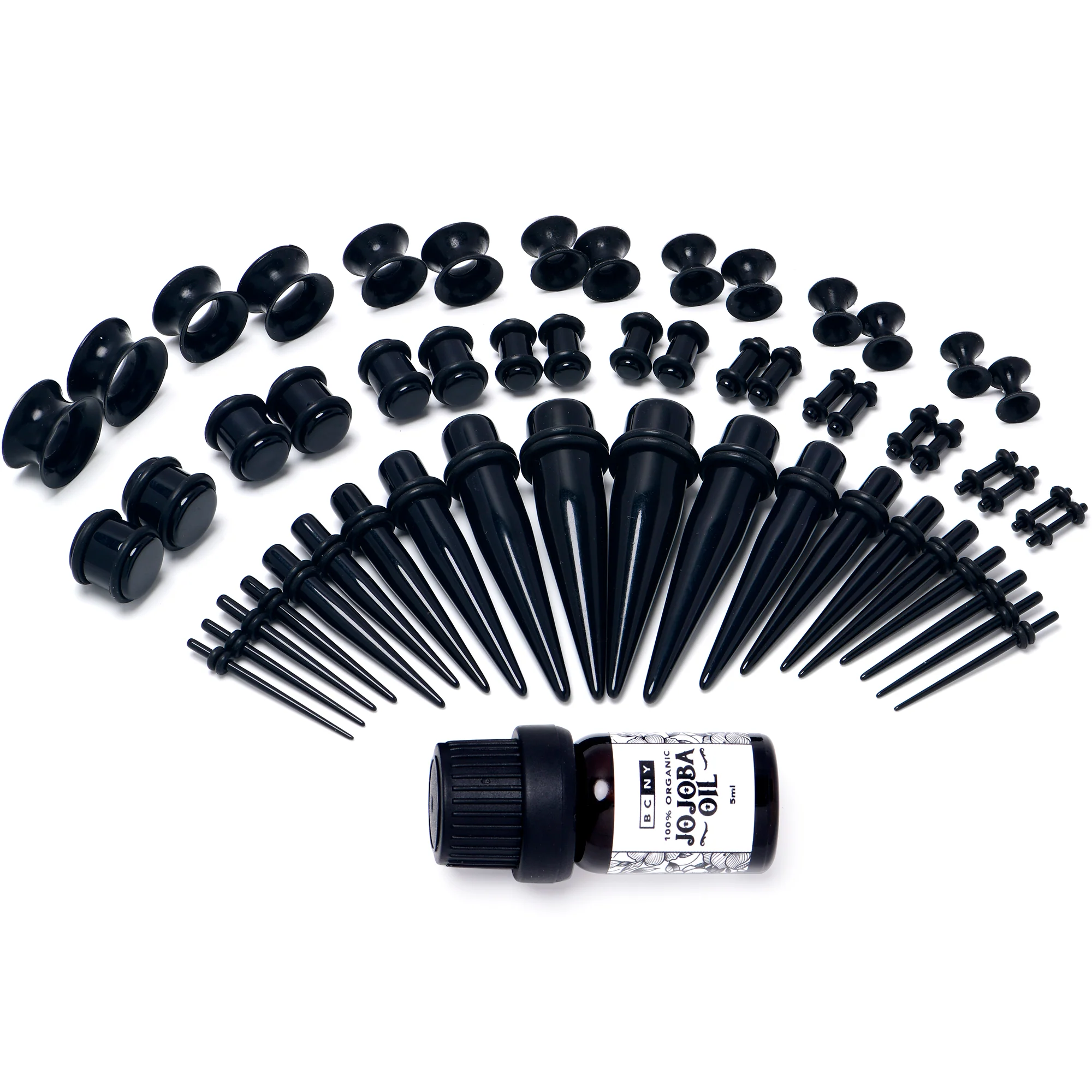 14G to 1/2 Black Acrylic 54 Piece Ear Stretching Kit with Jojoba Oil - Image 4