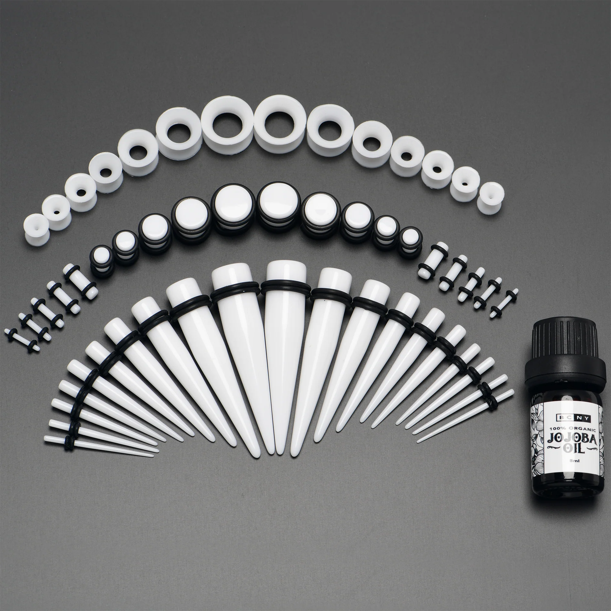 14G to 1/2 White Acrylic 54 Piece Ear Stretching Kit with Jojoba Oil - Image 6
