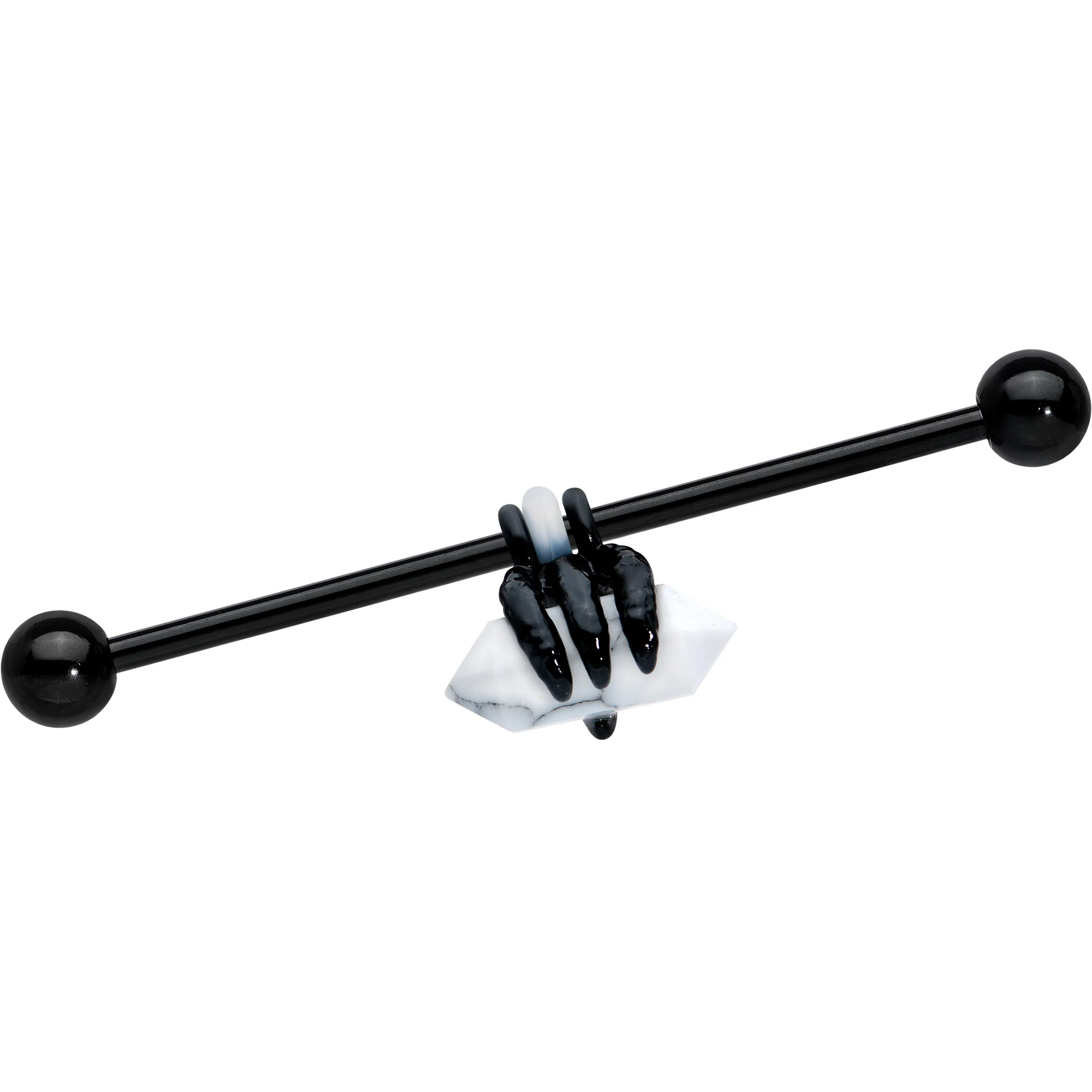 14G White Howlite Black Claw Industrial Barbell 38mm
