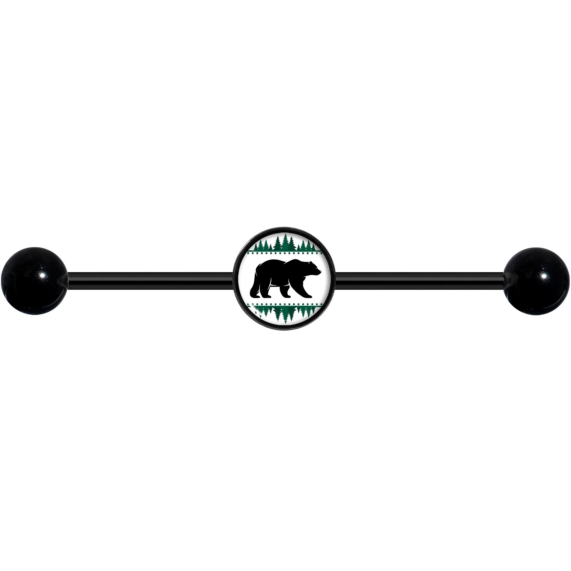 14G Winter Polar Bear in Woods Black Industrial Barbell 37mm - Image 4