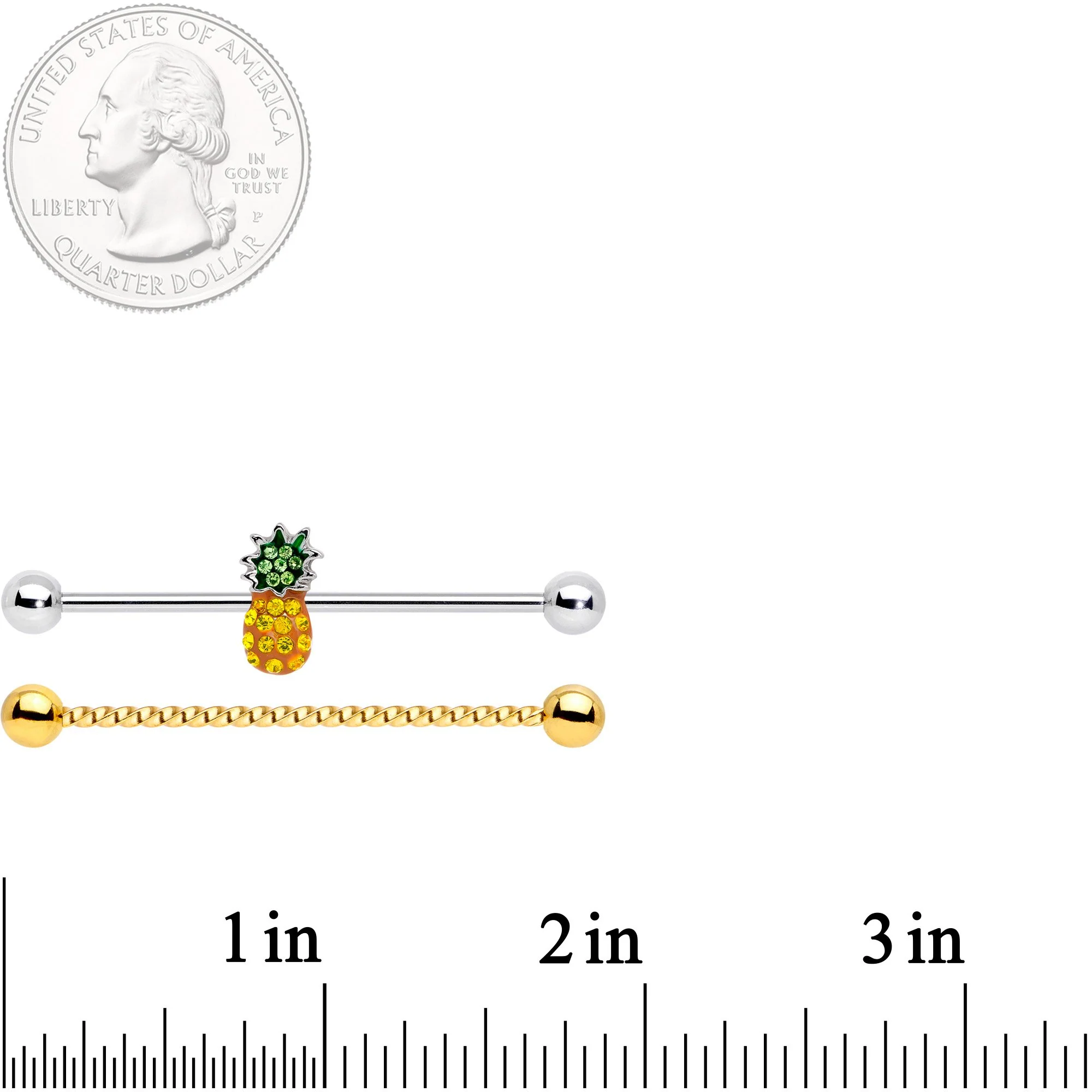 14G Yellow Green Gem Pineapple Twisted Industrial Barbell Set - Image 4