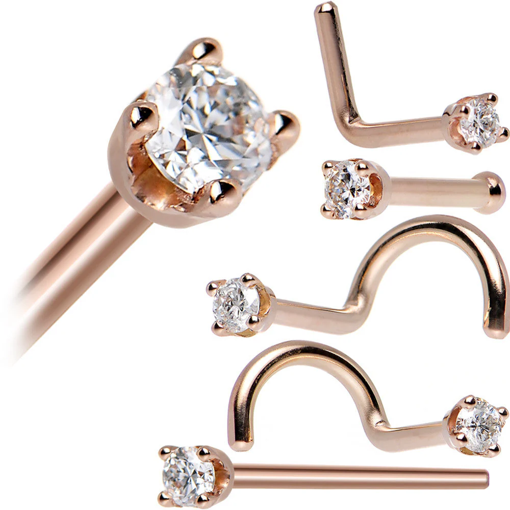 14k Rose Gold 2mm Lab Grown Diamond Nose Ring - Image 6