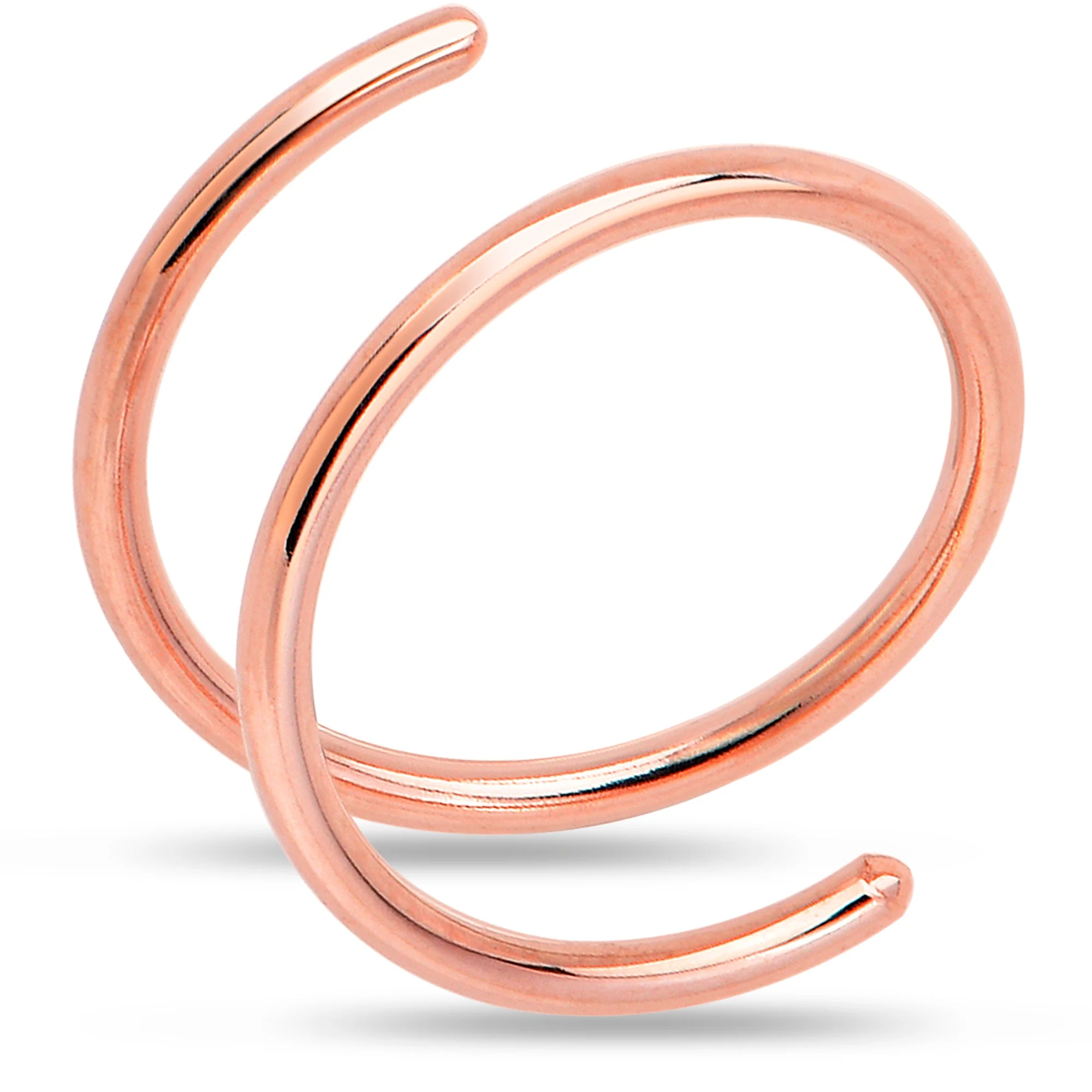 14k Solid Rose Gold Double Hoop Nose Spiral Nose Ring - Image 8