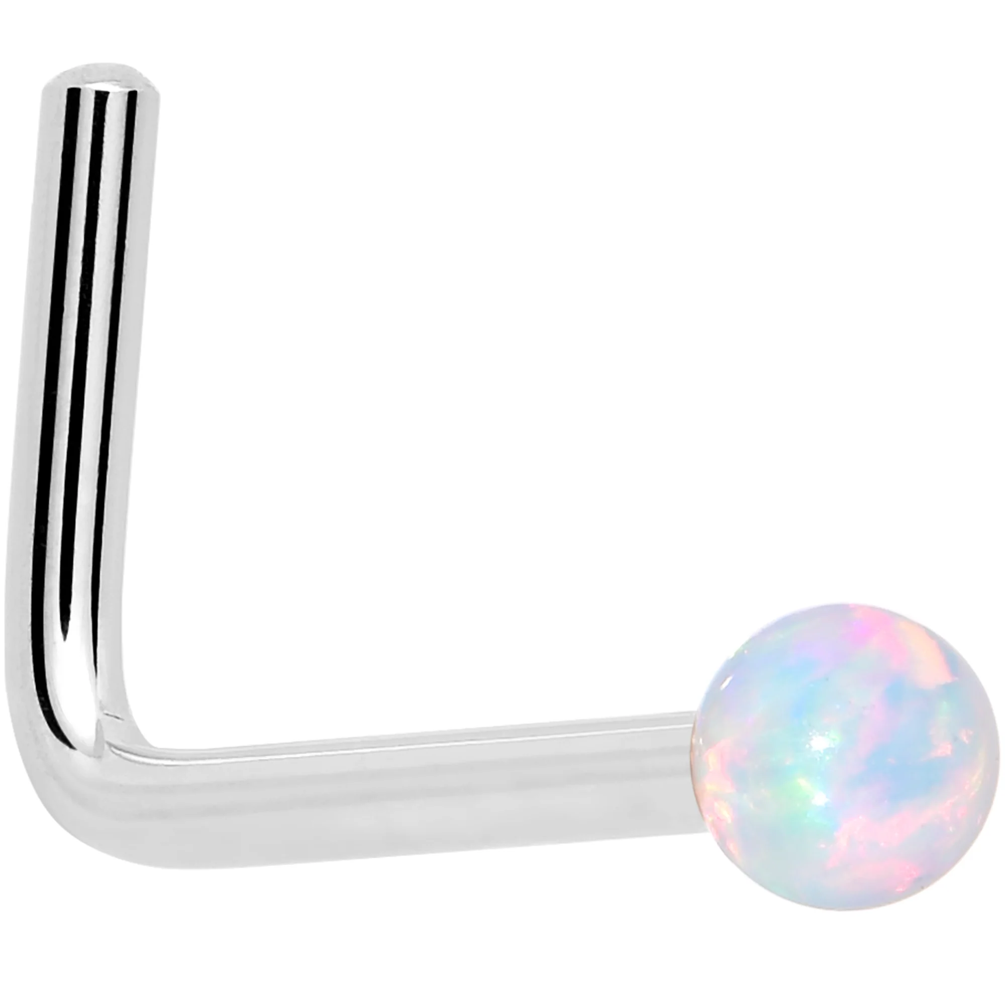 14k White Gold 2.5mm Synthetic Opal Ball Nose Ring - Image 9