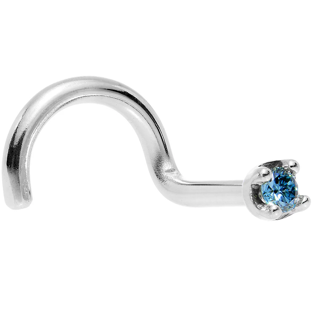 14k White Gold 2mm Lab Grown Blue Diamond Nose Ring - Image 3
