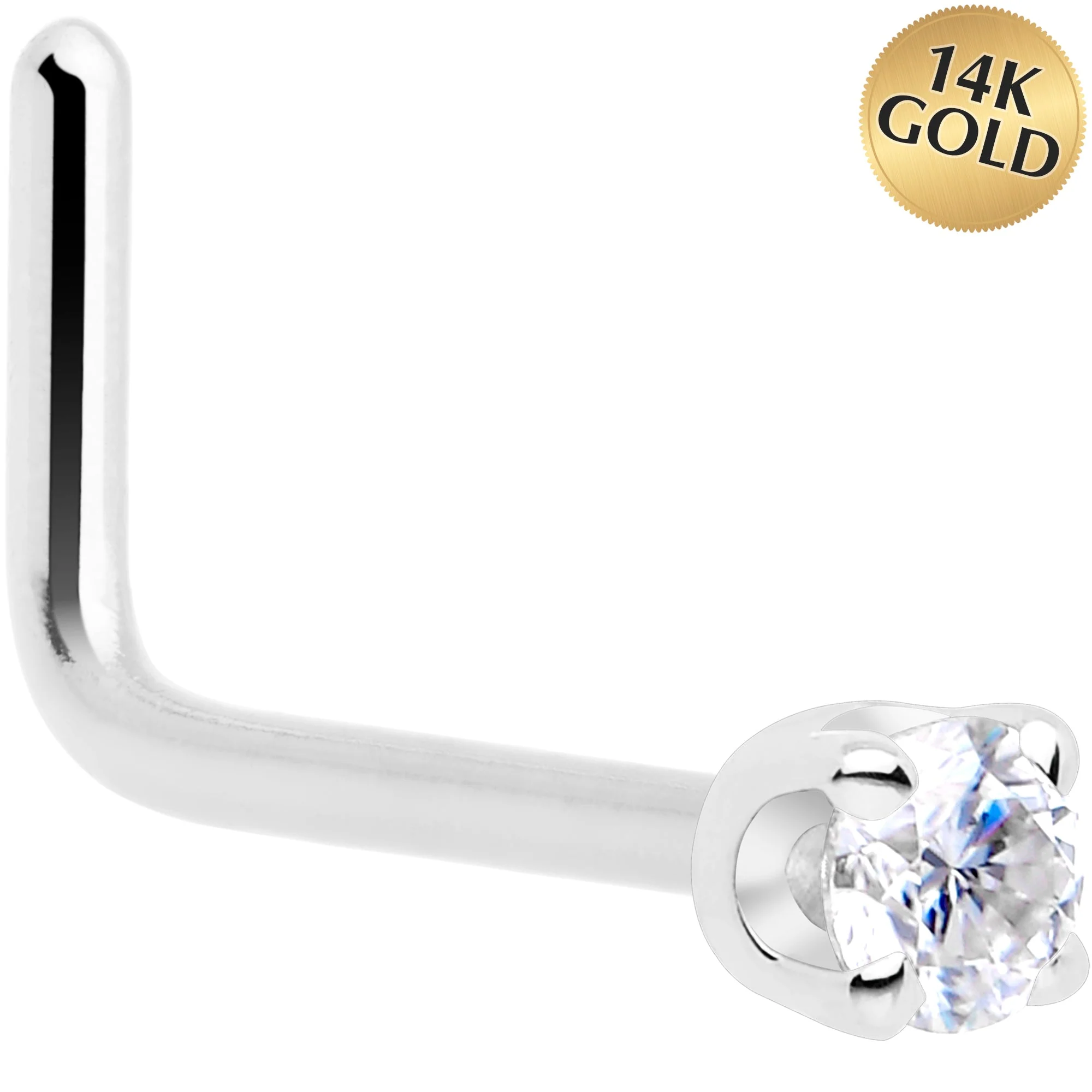14k White Gold 2mm Lab Grown Diamond Nose Ring - Image 4