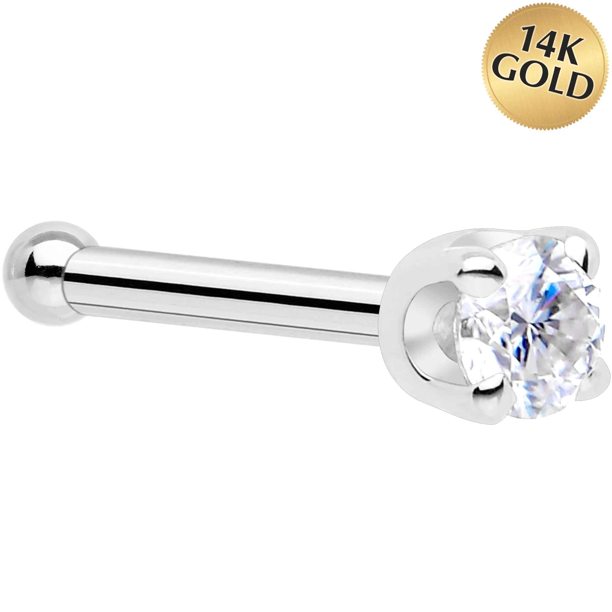 14k White Gold 2mm Lab Grown Diamond Nose Ring - Image 5