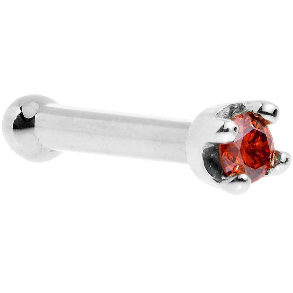 14k White Gold 2mm Lab Grown Red Diamond Nose Ring - Image 6