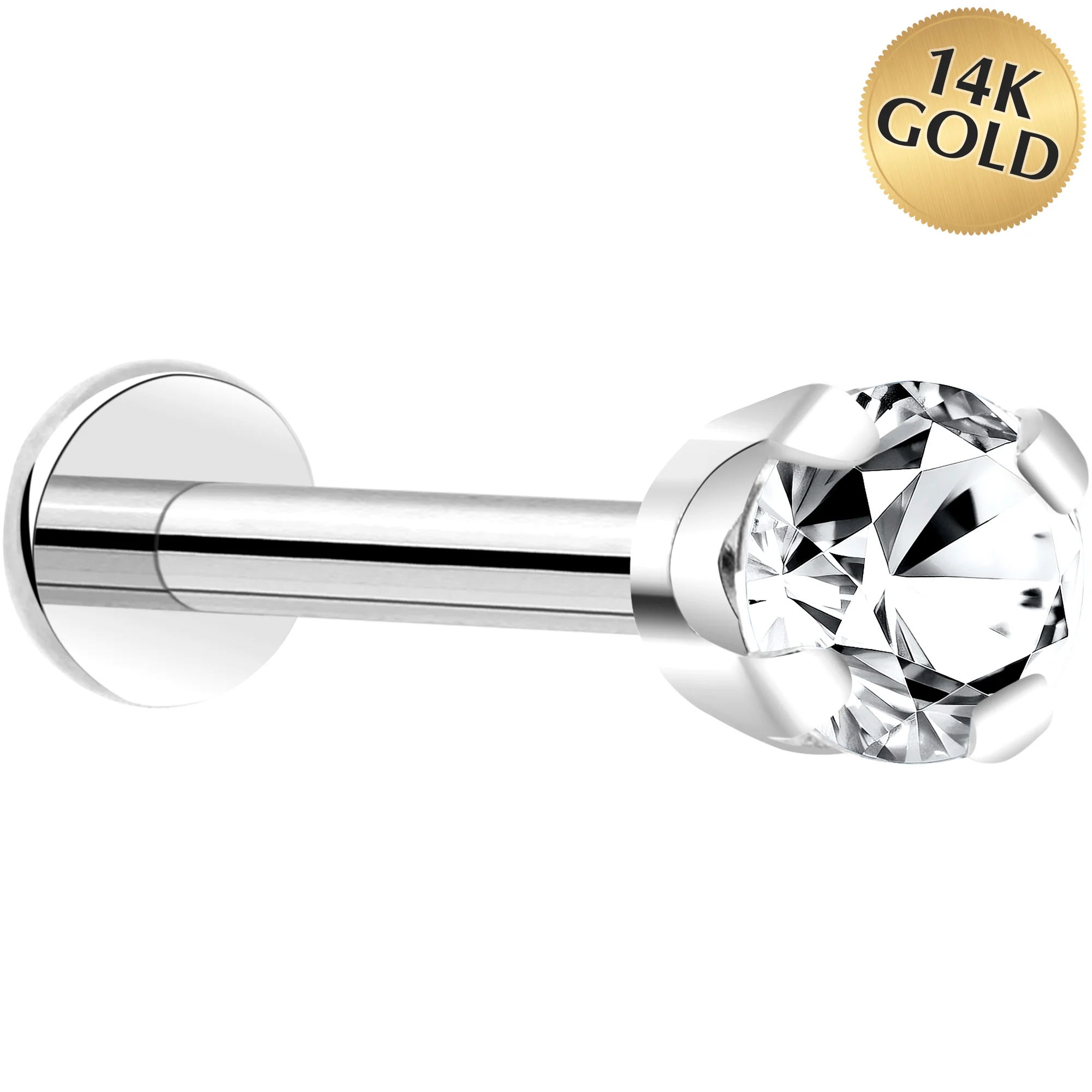 14k White Gold Flat Back Earring with 3mm Cubic Zirconia Handmade - Image 16