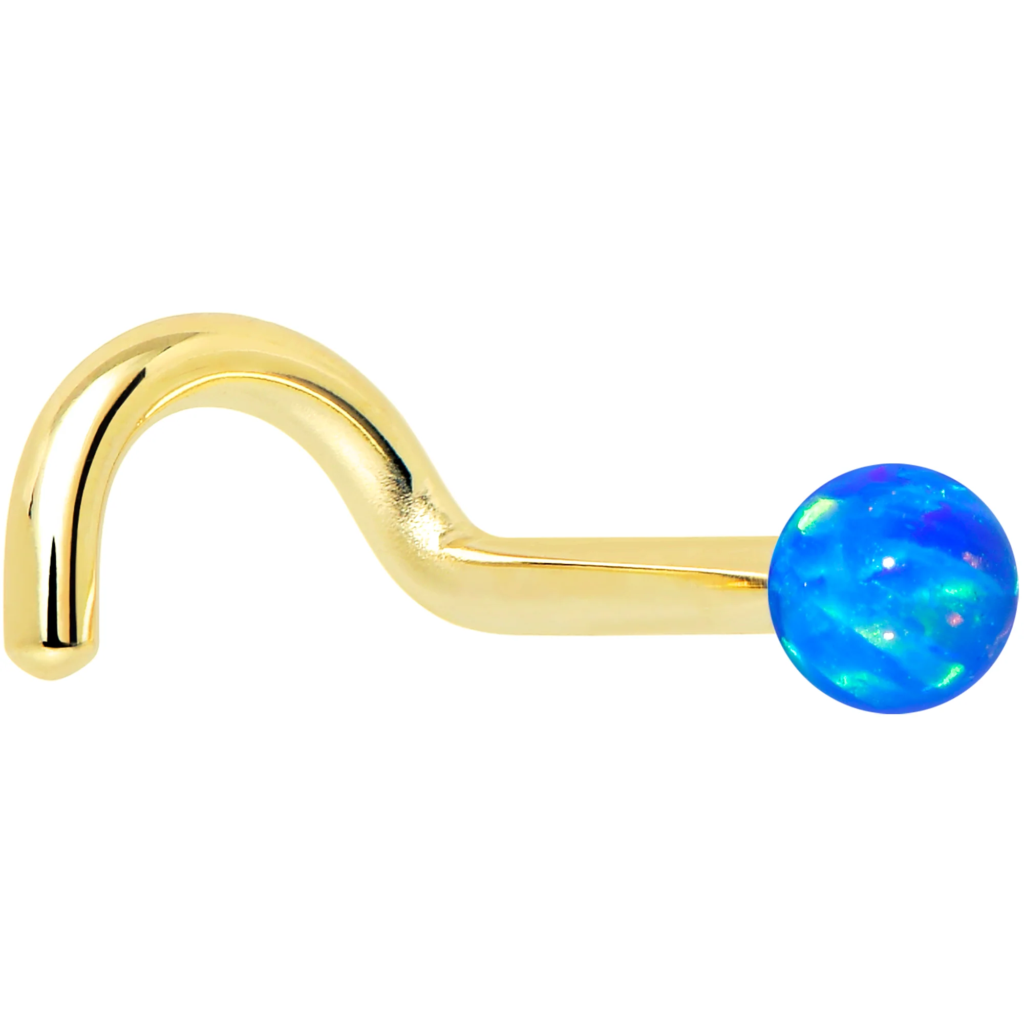 14k Yellow Gold 2.5mm Blue Synthetic Opal Ball Nose Ring - Image 7