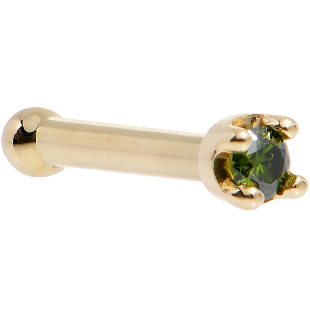 14k Yellow Gold 2mm Lab Grown Green Diamond Nose Ring - Image 6