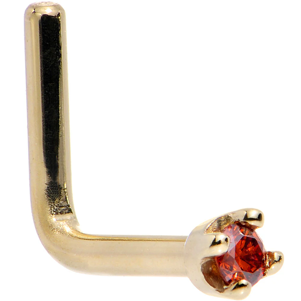 14k Yellow Gold 2mm Lab Grown Red Diamond Nose Ring - Image 5
