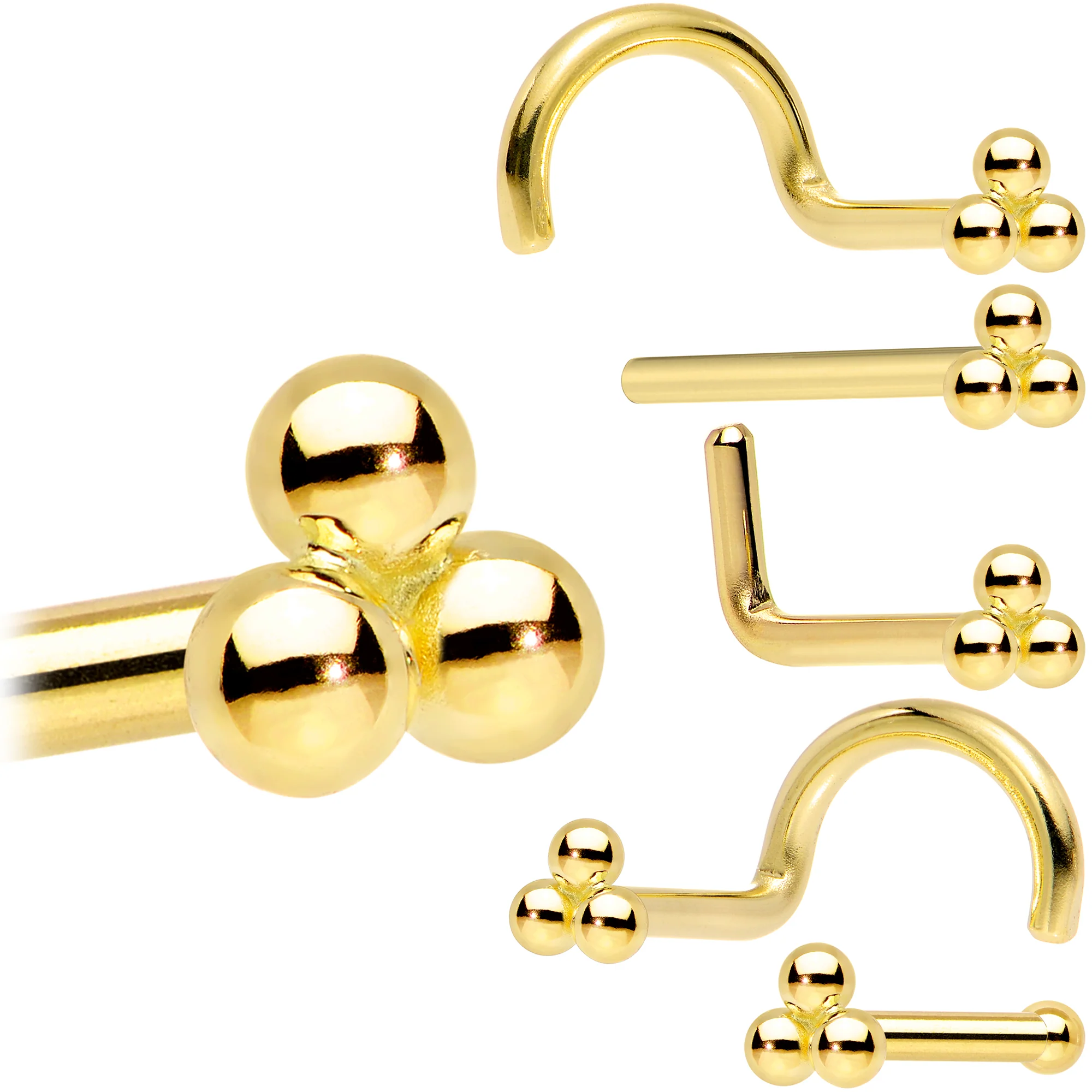 14k Yellow Gold 3mm Trinity Nose Ring - Image 18