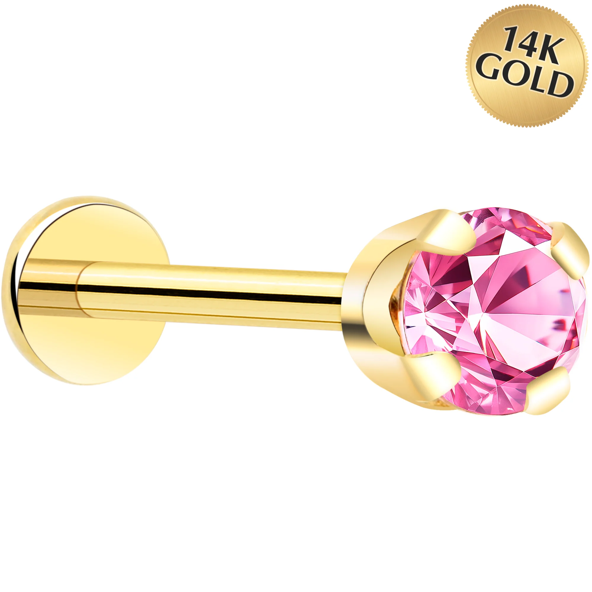 14k Yellow Gold Flat Back Earring with 3mm Cubic Zirconia Handmade - Image 13