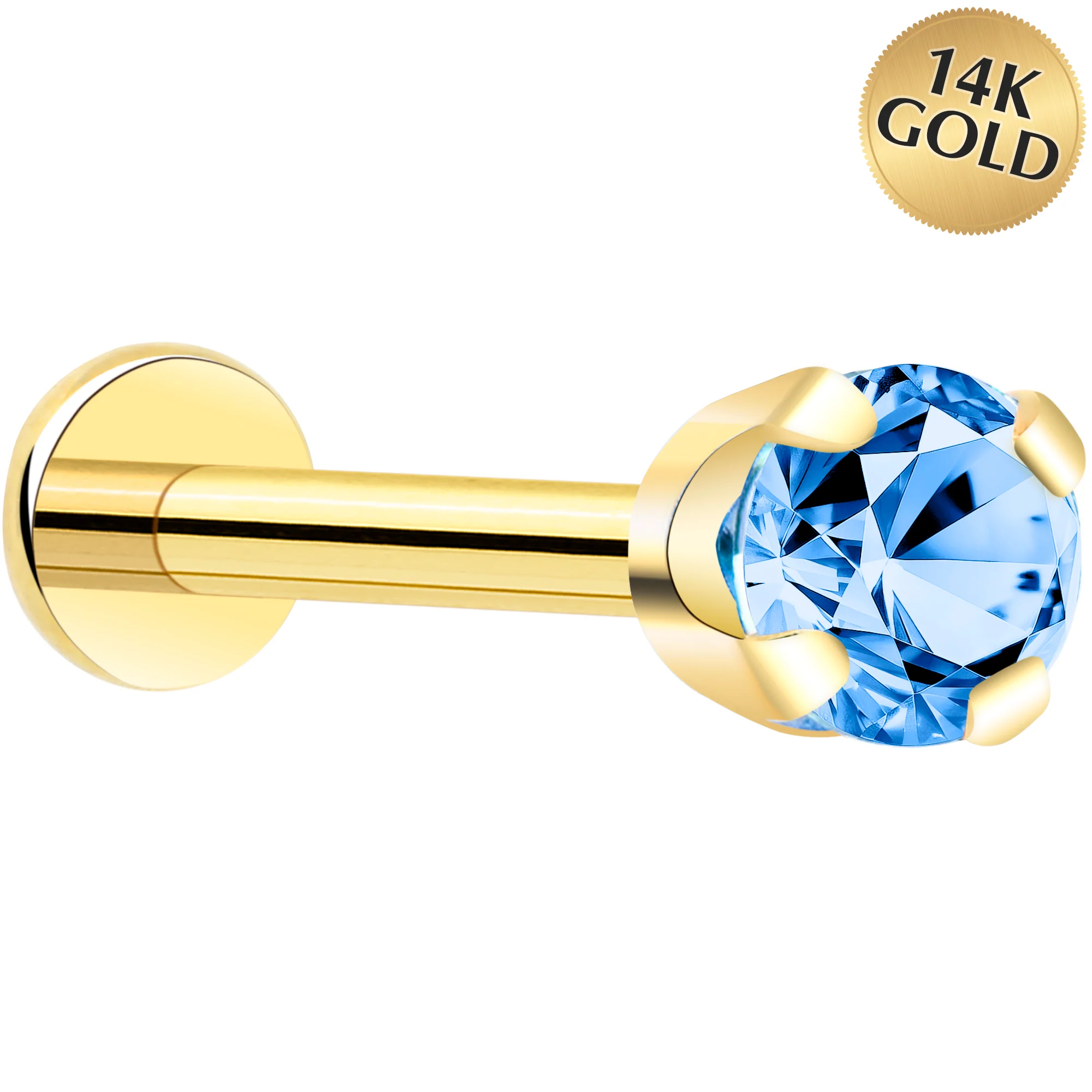 14k Yellow Gold Flat Back Earring with 3mm Cubic Zirconia Handmade - Image 14