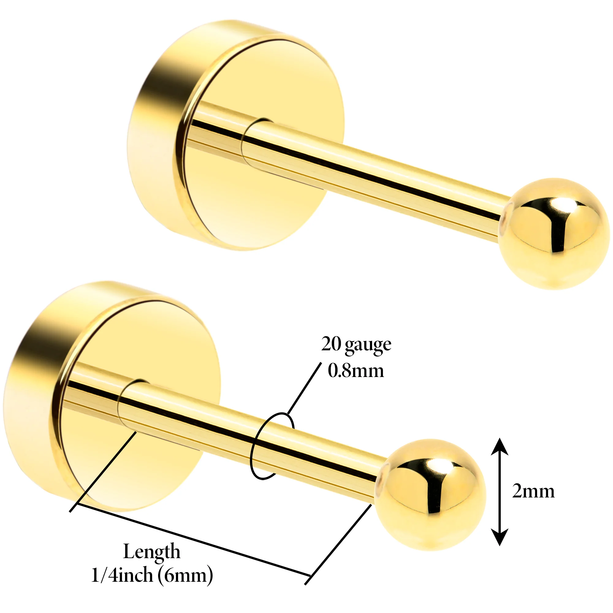 14k Yellow Gold Plated 2mm Ball Flat Back Stud Earrings - 1 Pair - Image 2