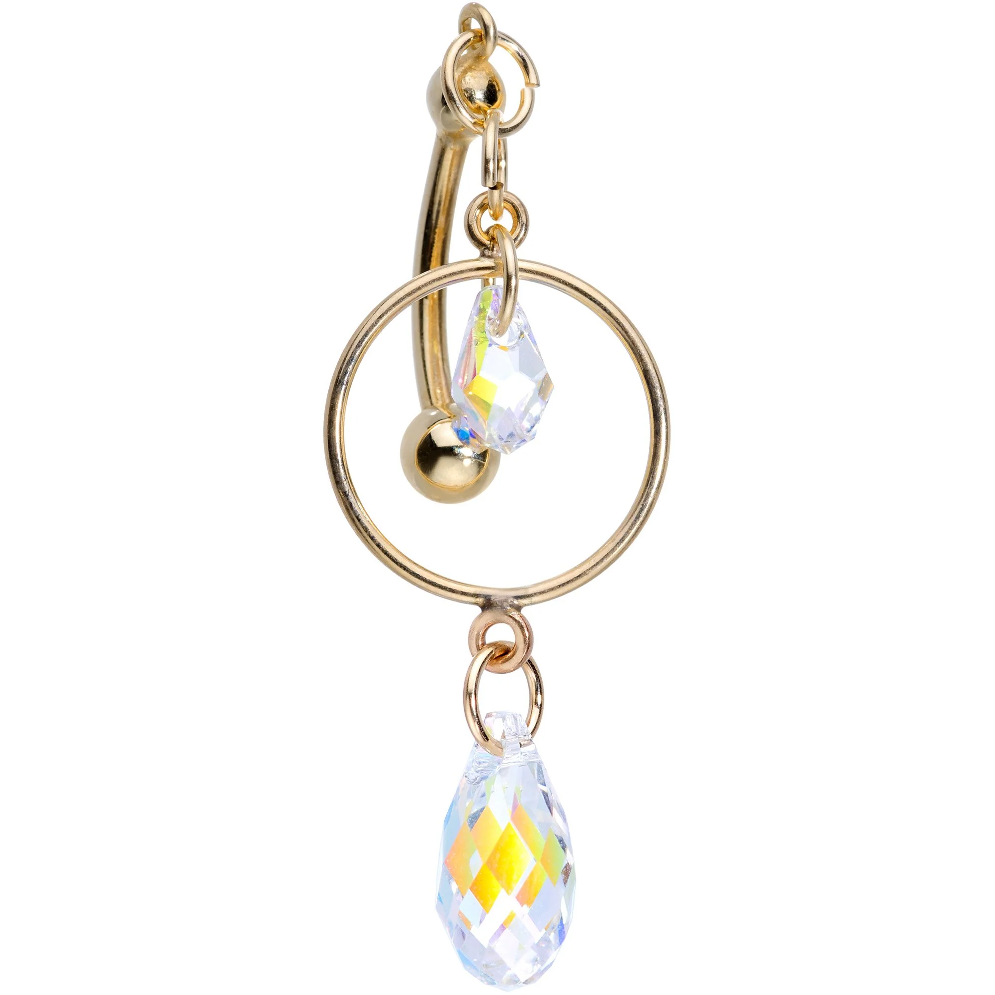 14K Gold Reversible Dangle Belly Ring Created with Crystals - Image 2