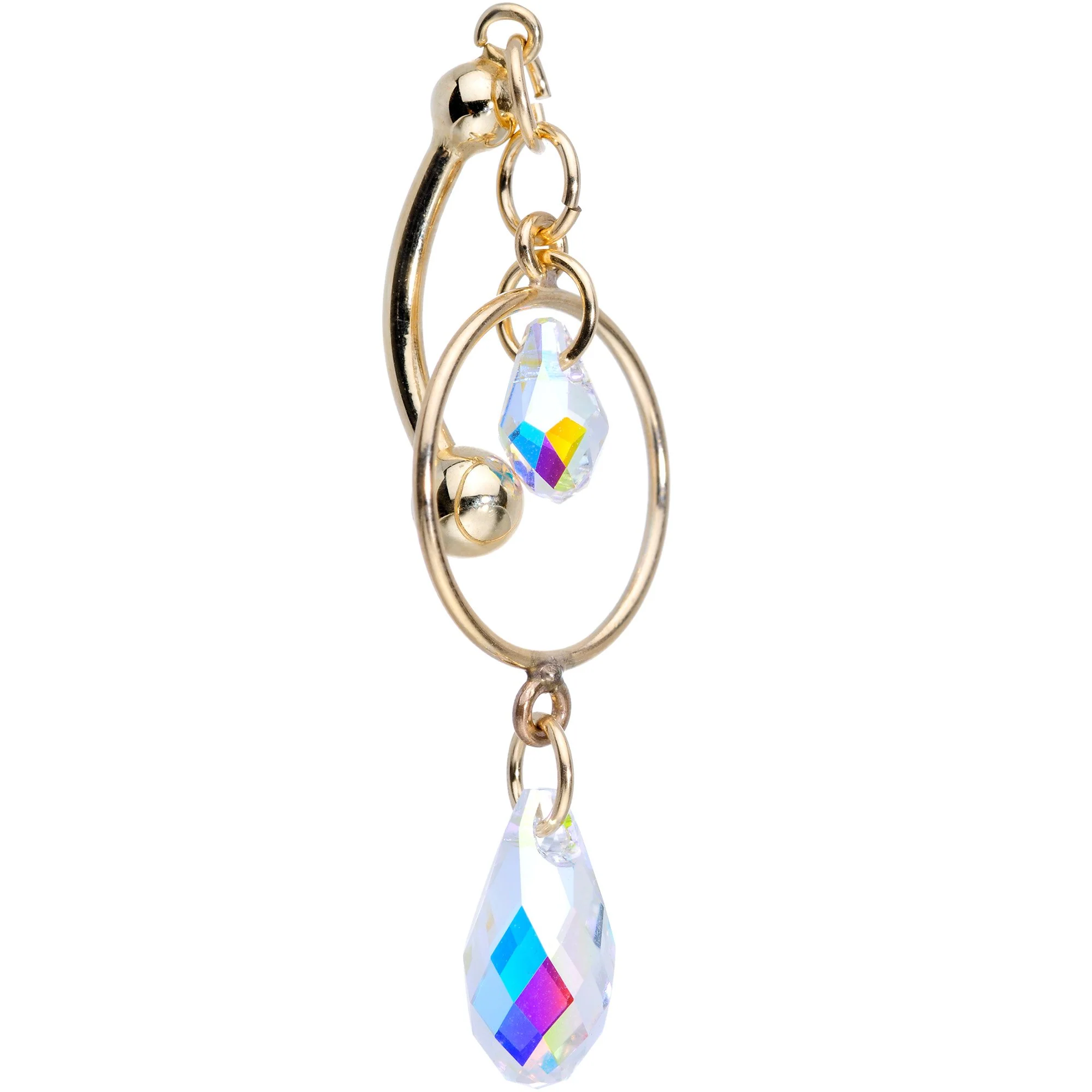 14K Gold Reversible Dangle Belly Ring Created with Crystals - Image 3