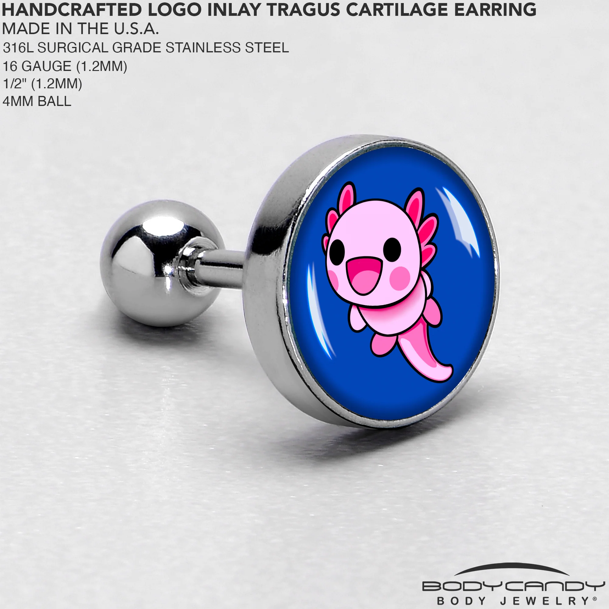 16G 1/4 Adorable Axolotl Cartilage Tragus Earring by Onyx O - Image 4