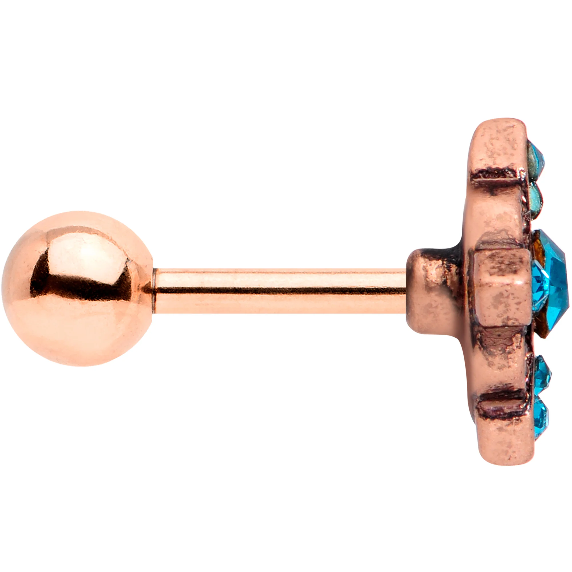 16G 1/4 Aqua Gem Rose Gold Tone Renaissance Cartilage Tragus - Image 3