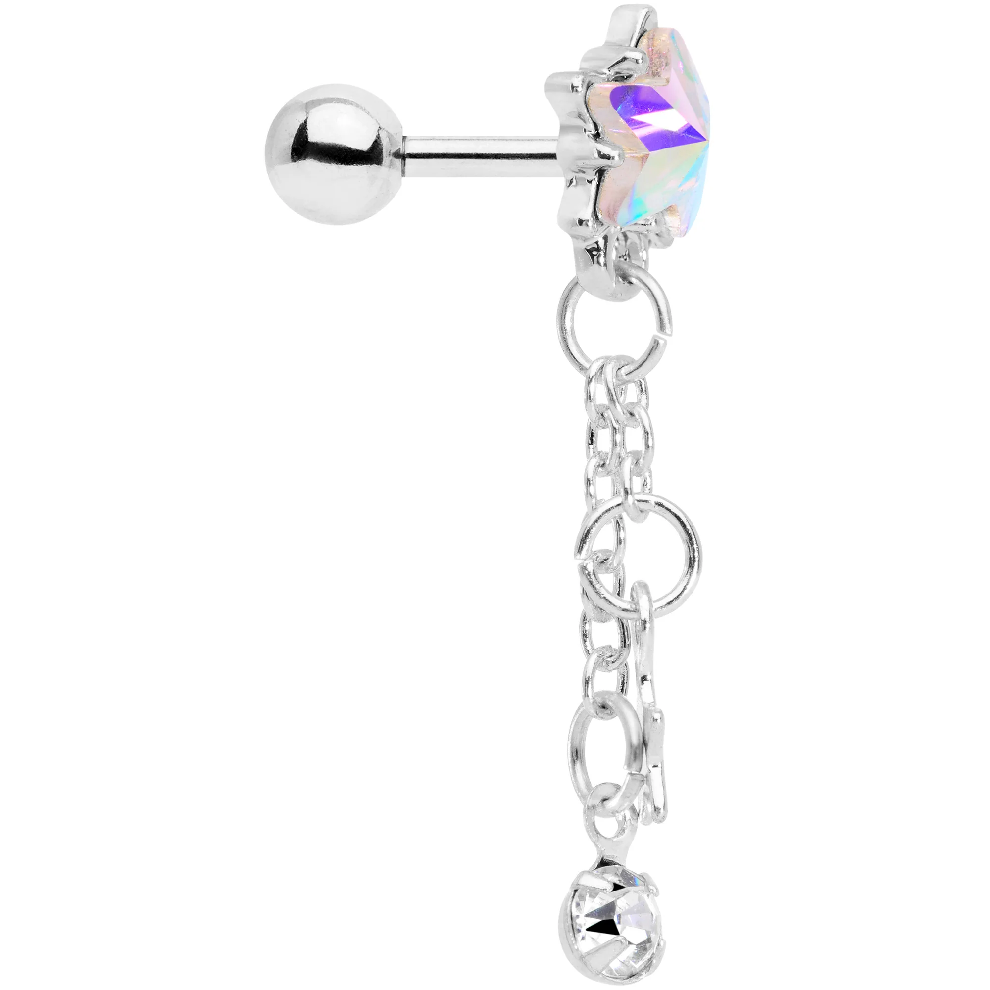 16G 1/4 Aurora Clear Gem Star Dangle Cartilage - Image 2