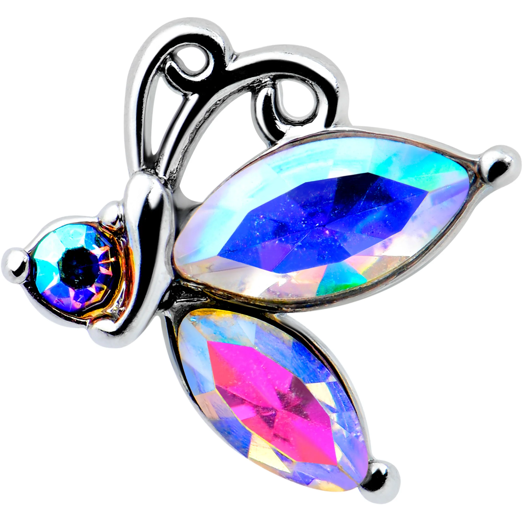 16G 1/4 Aurora CZ Gem Fleur de Lis Butterfly Cartilage Tragus Earring - Image 2